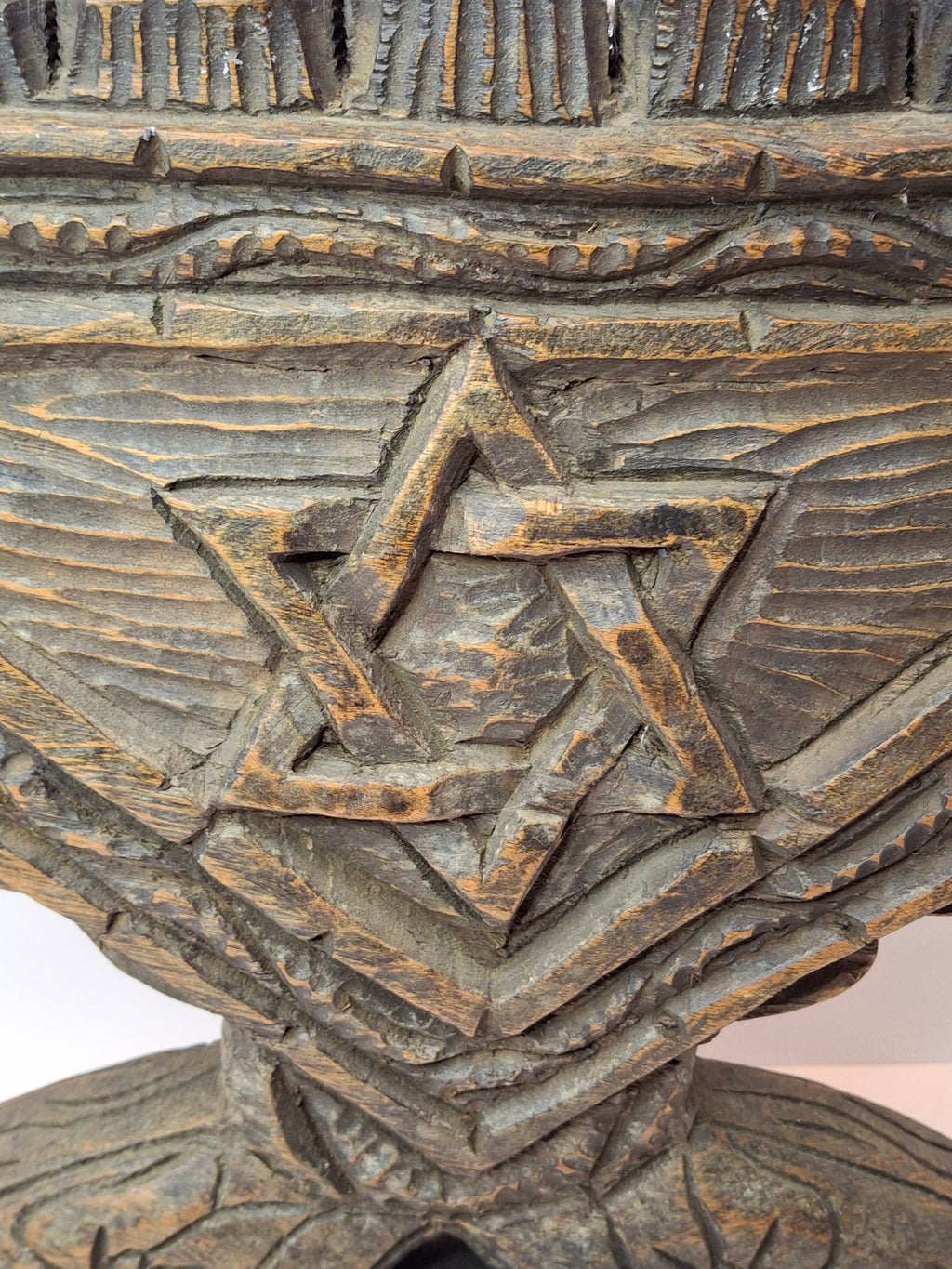 Vintage Hand Carved Wood Menorah High Relief Star of David Signed Sepe Judaica