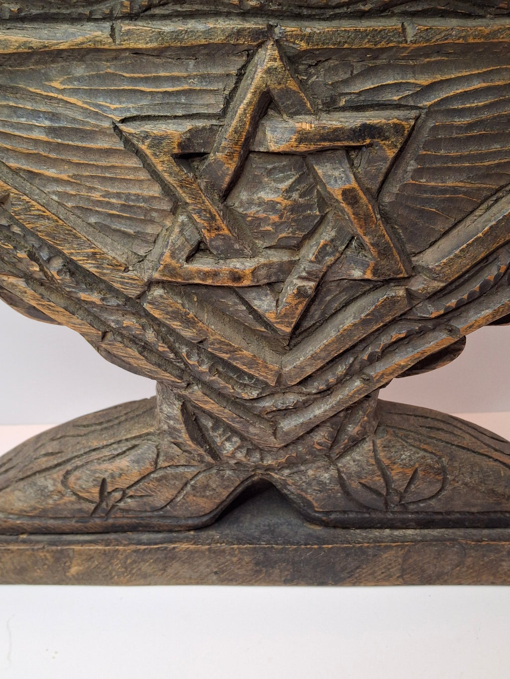 Vintage Hand Carved Wood Menorah High Relief Star of David Signed Sepe Judaica