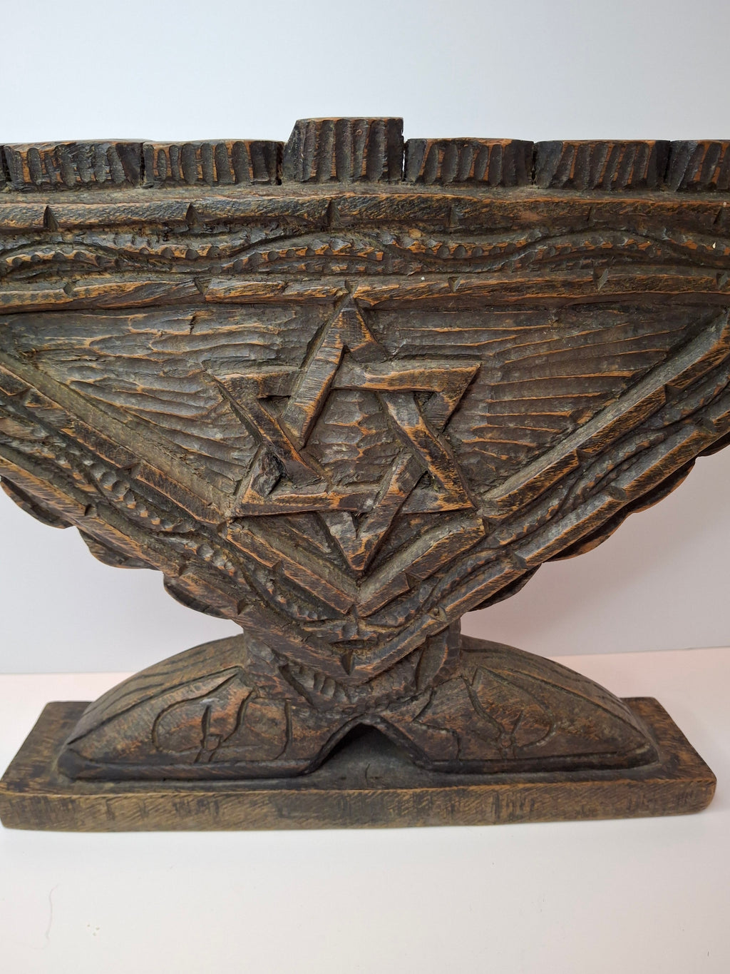 Vintage Hand Carved Wood Menorah High Relief Star of David Signed Sepe Judaica