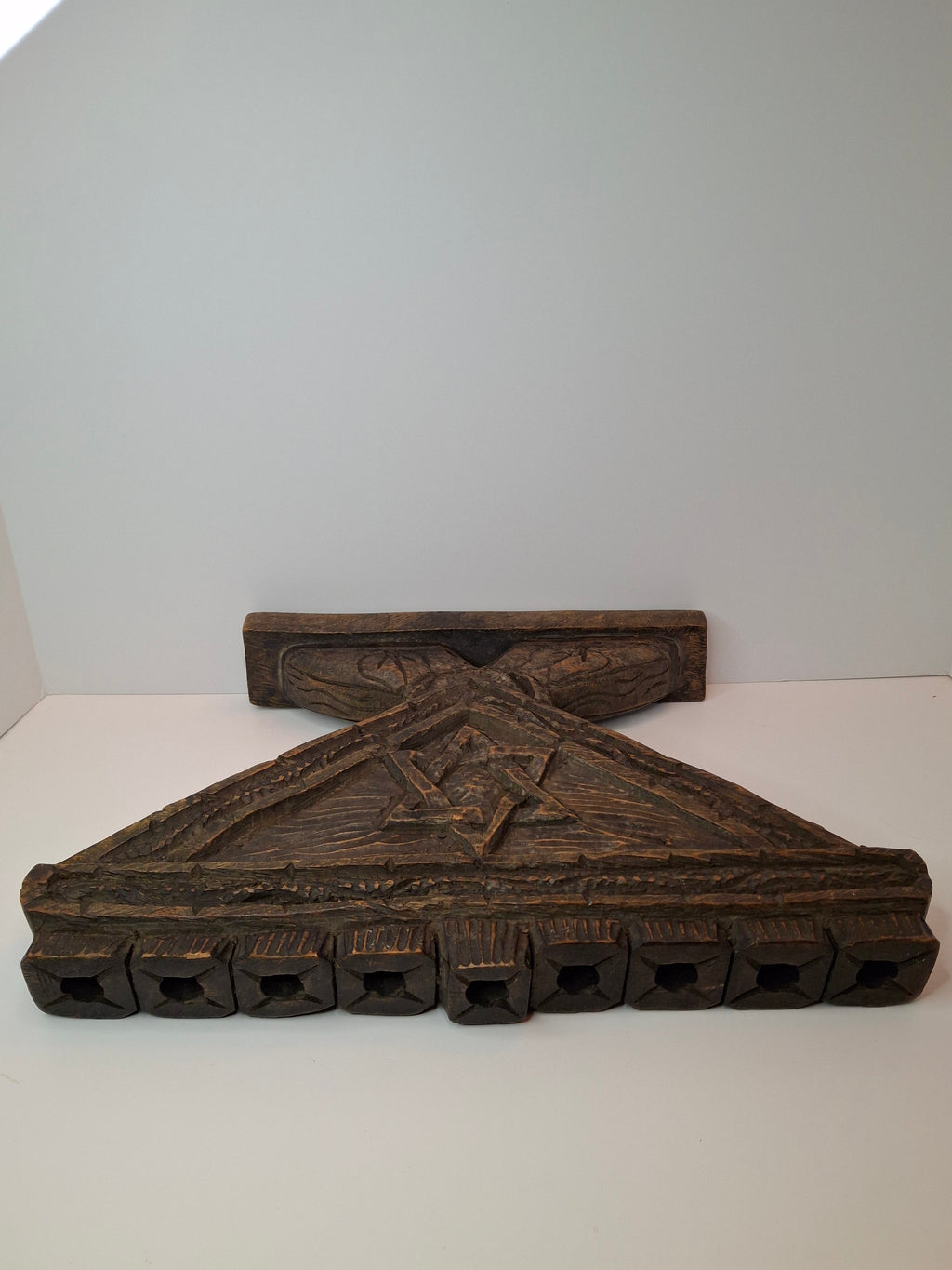 Vintage Hand Carved Wood Menorah High Relief Star of David Signed Sepe Judaica