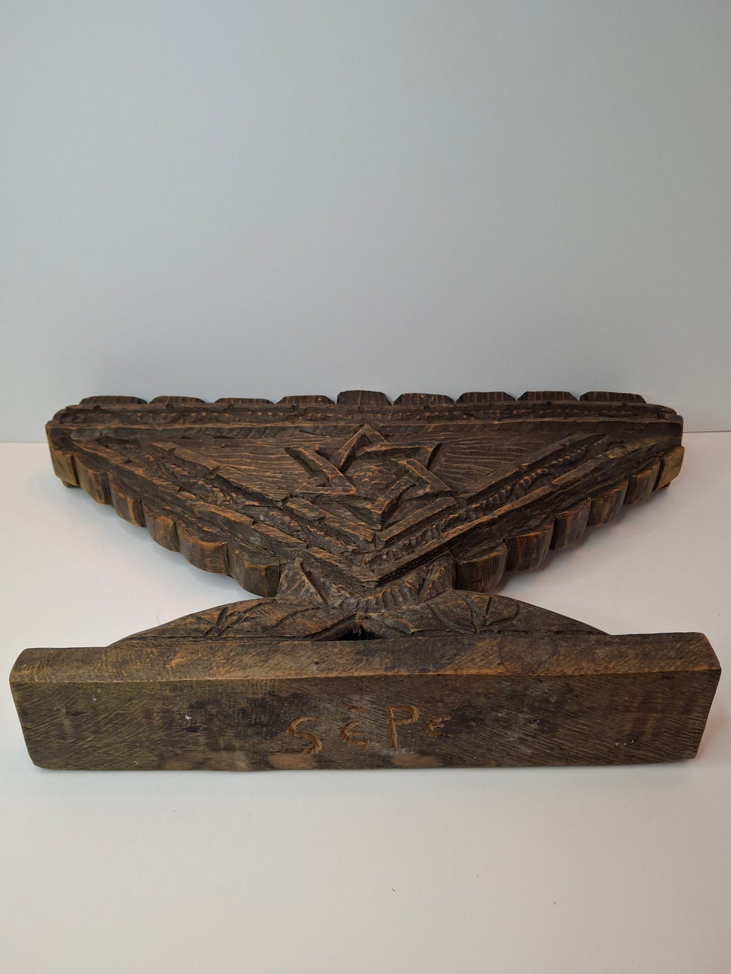 Vintage Hand Carved Wood Menorah High Relief Star of David Signed Sepe Judaica