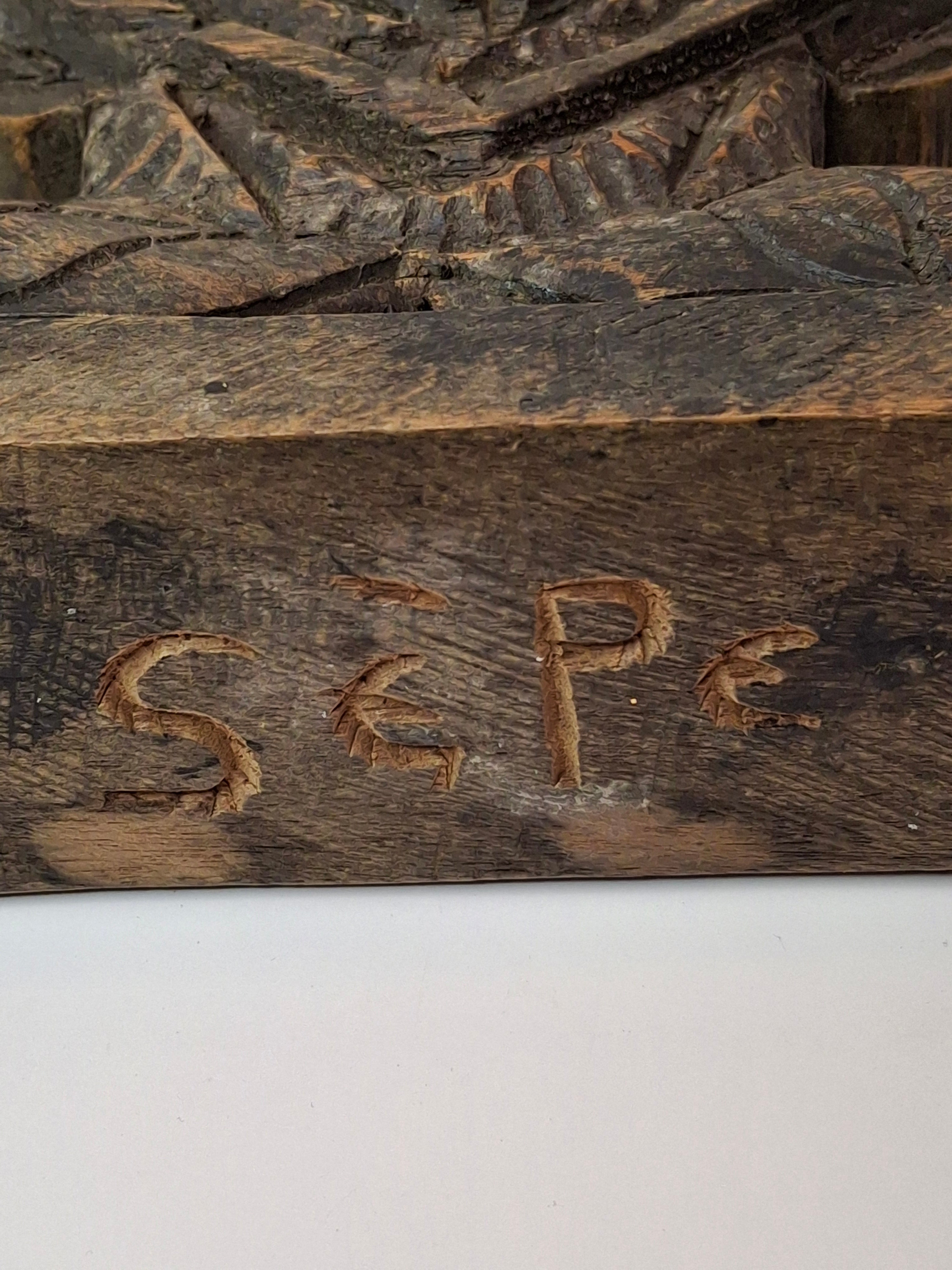 Vintage Hand Carved Wood Menorah High Relief Star of David Signed Sepe Judaica