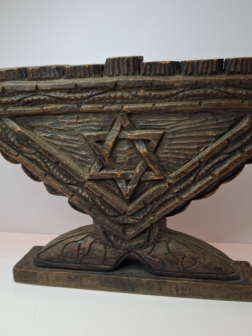 Vintage Hand Carved Wood Menorah High Relief Star of David Signed Sepe Judaica