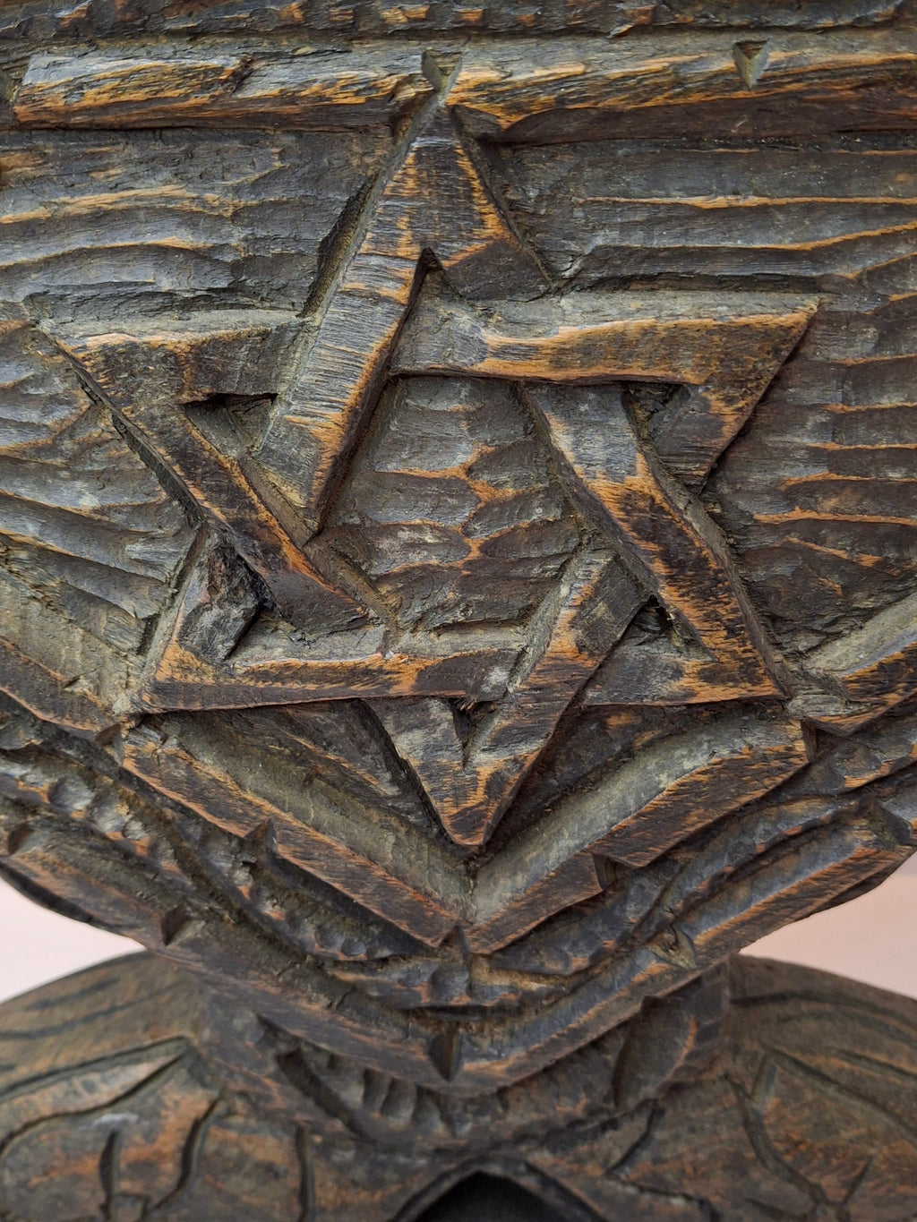 Vintage Hand Carved Wood Menorah High Relief Star of David Signed Sepe Judaica
