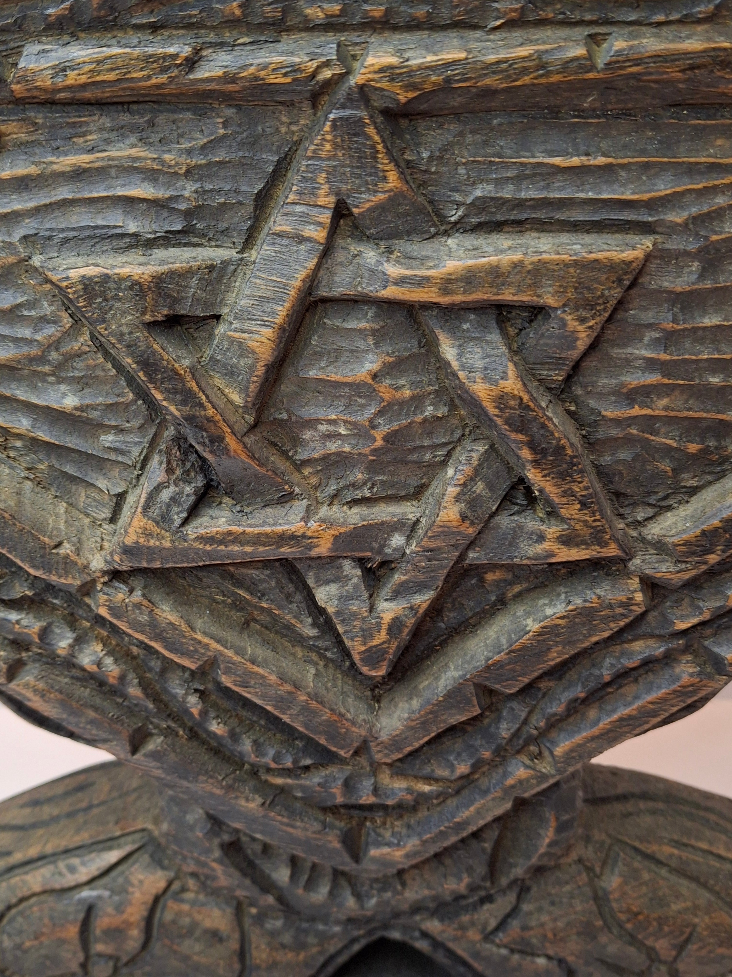 Vintage Hand Carved Wood Menorah High Relief Star of David Signed Sepe Judaica