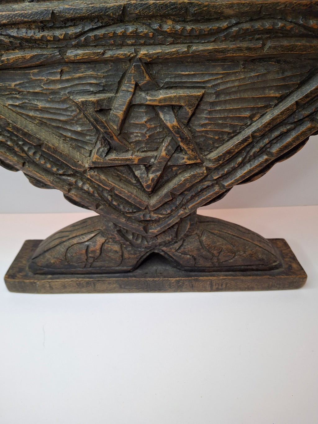 Vintage Hand Carved Wood Menorah High Relief Star of David Signed Sepe Judaica