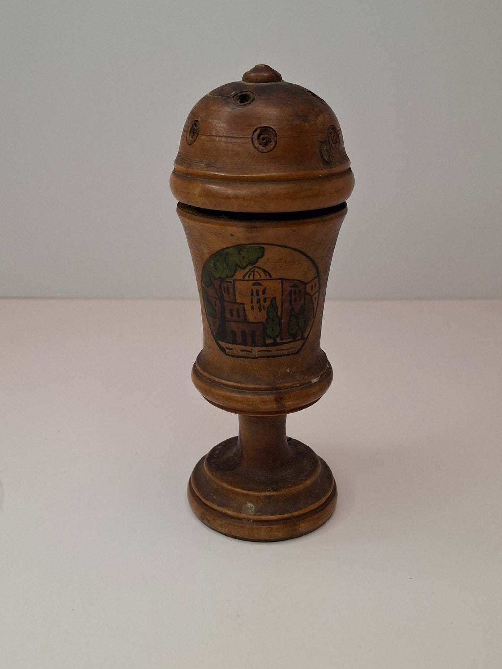 Antique Bezalel Jerusalem Olive Wood Spice Box Besamim Holder 1920s Palestine Era