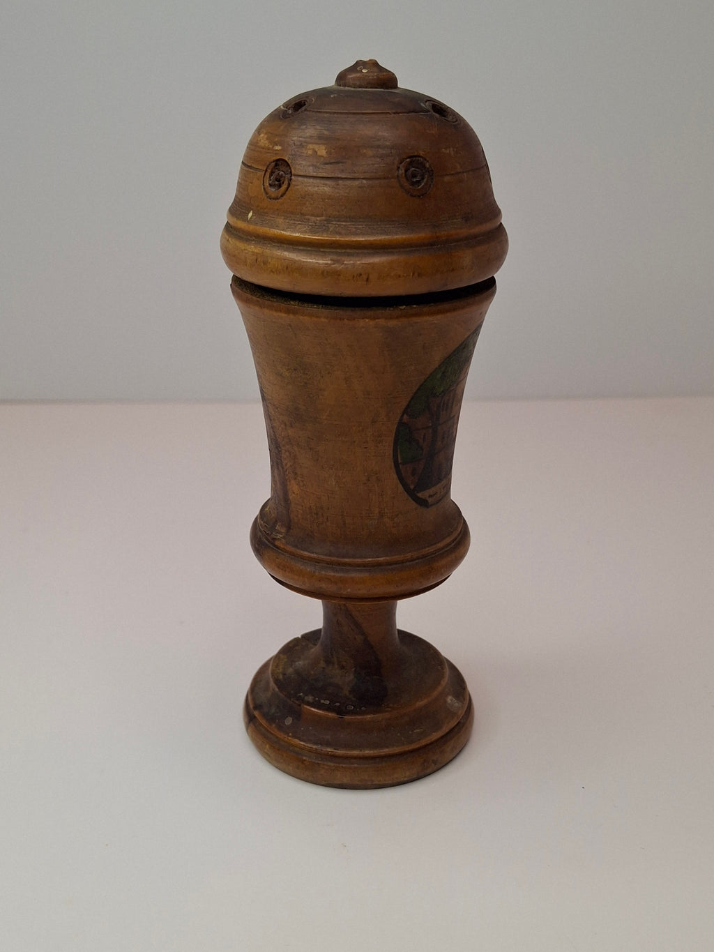 Antique Bezalel Jerusalem Olive Wood Spice Box Besamim Holder 1920s Palestine Era
