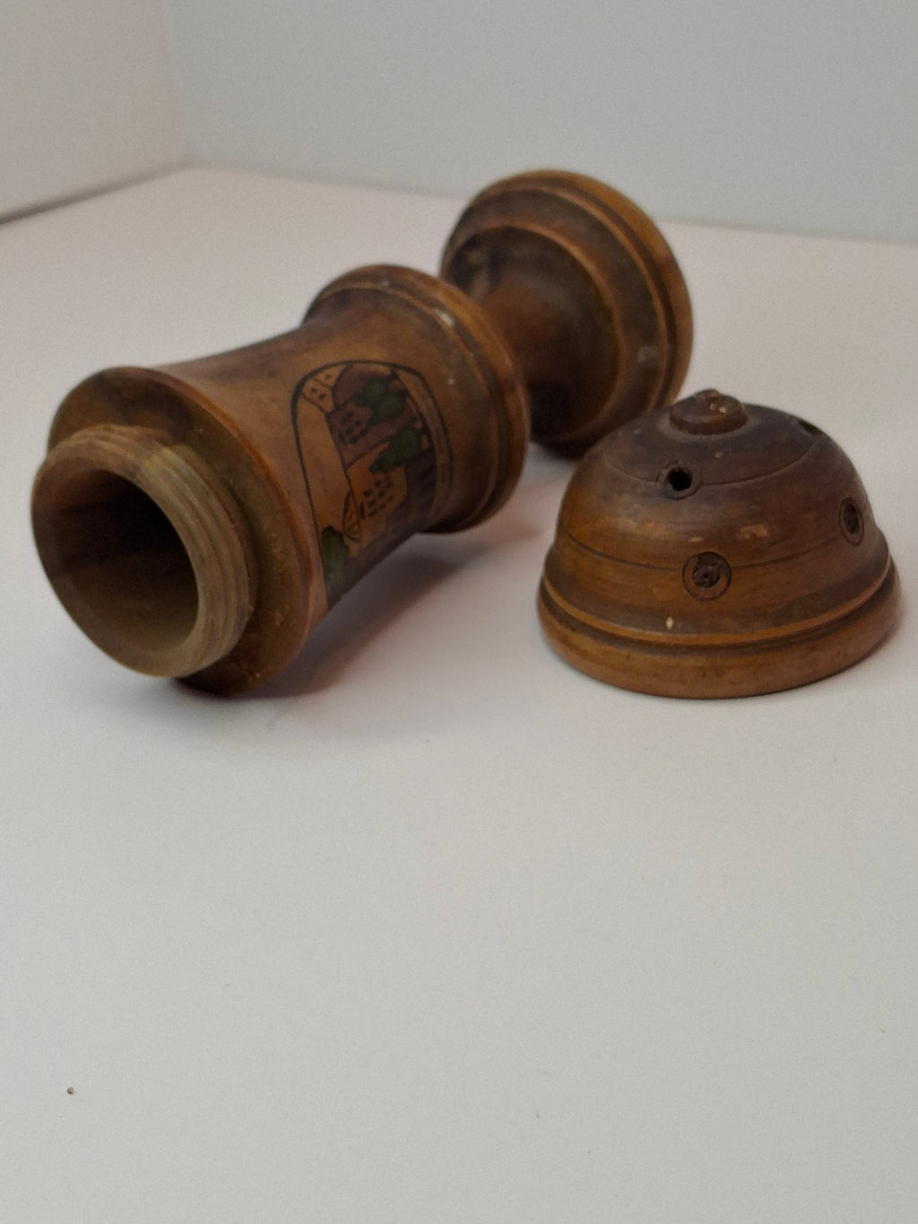 Antique Bezalel Jerusalem Olive Wood Spice Box Besamim Holder 1920s Palestine Era