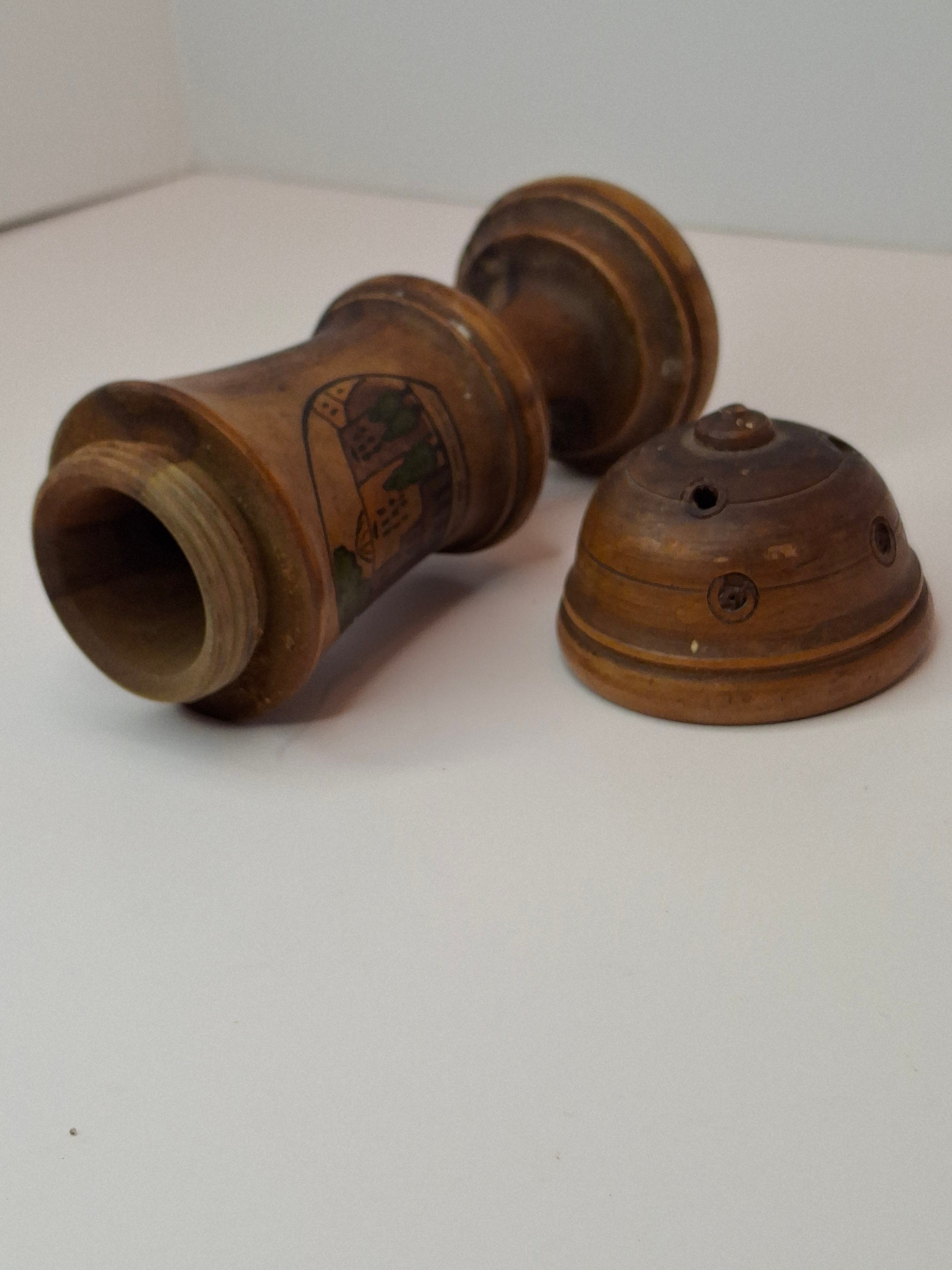 Antique Bezalel Jerusalem Olive Wood Spice Box Besamim Holder 1920s Palestine Era