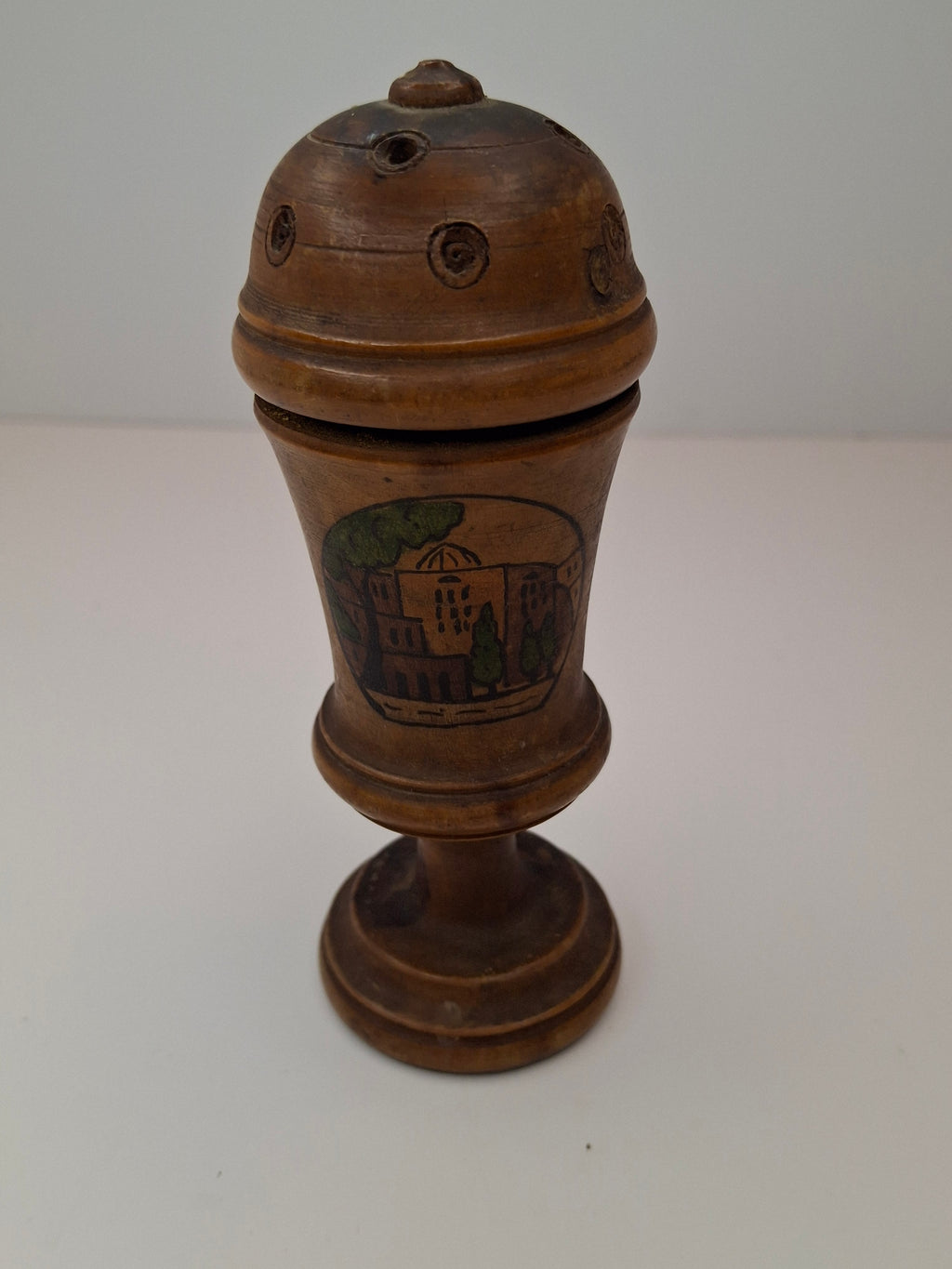 Antique Bezalel Jerusalem Olive Wood Spice Box Besamim Holder 1920s Palestine Era
