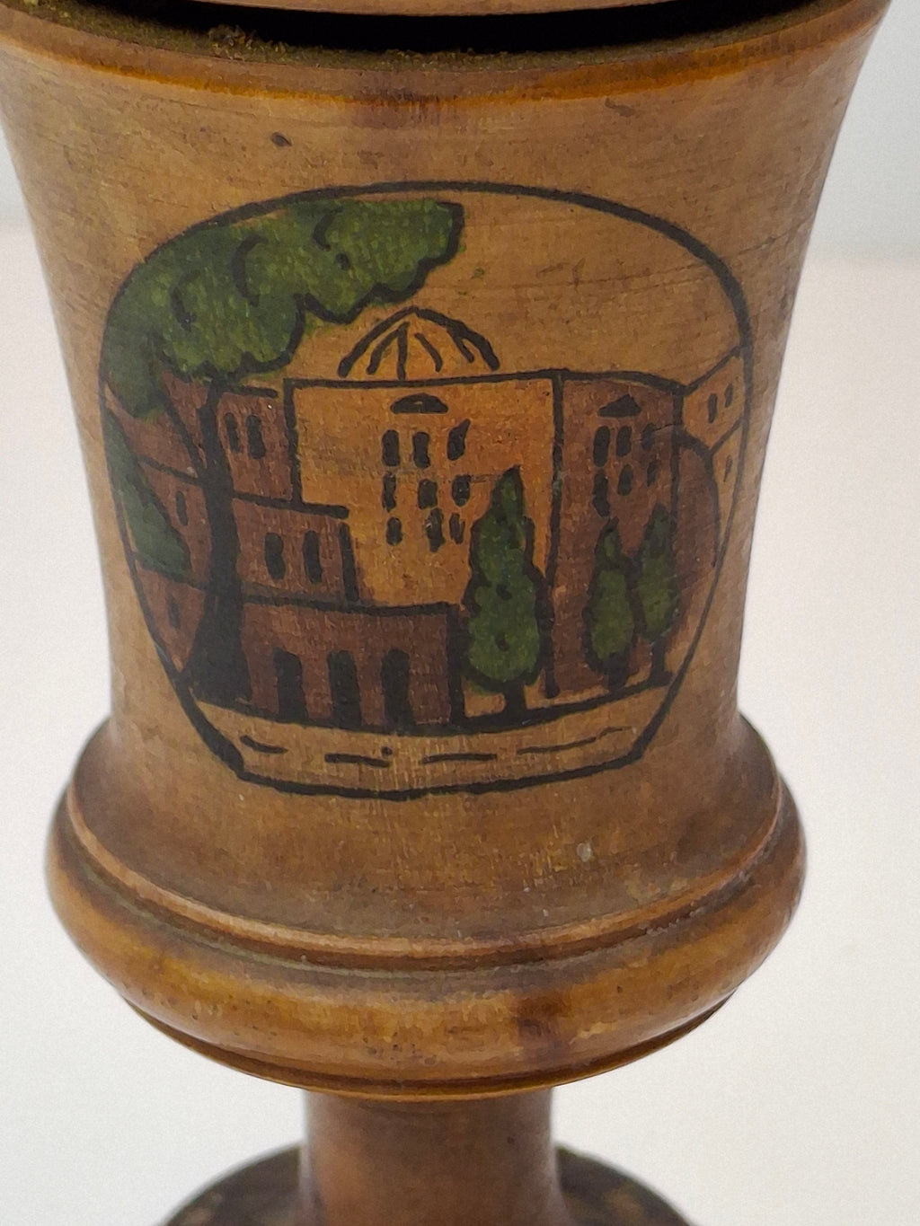 Antique Bezalel Jerusalem Olive Wood Spice Box Besamim Holder 1920s Palestine Era