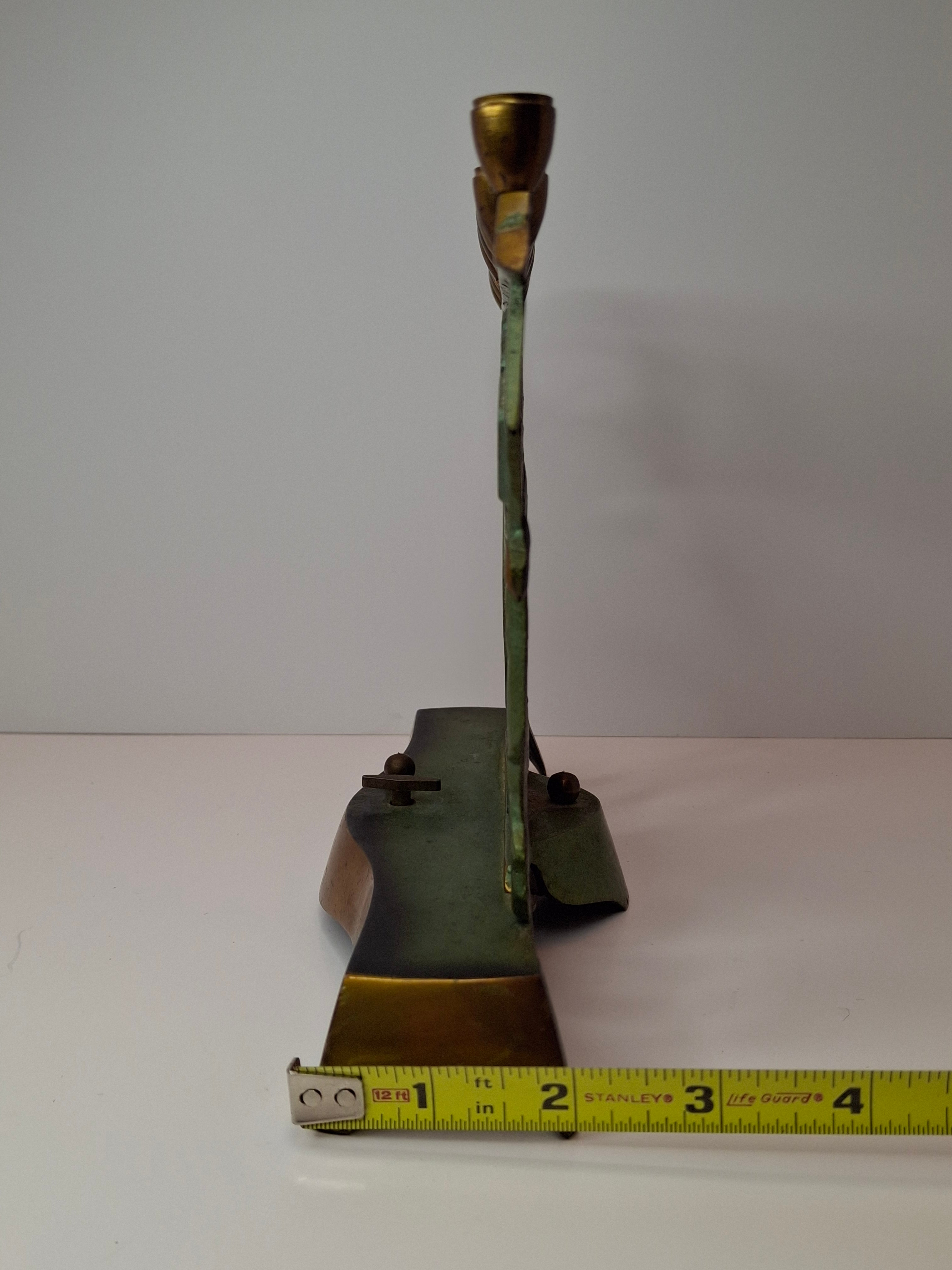 Vintage Musical Israel Brass Hannukah Menorah Thorens Movement 12 Tribes Lions Chanukiah