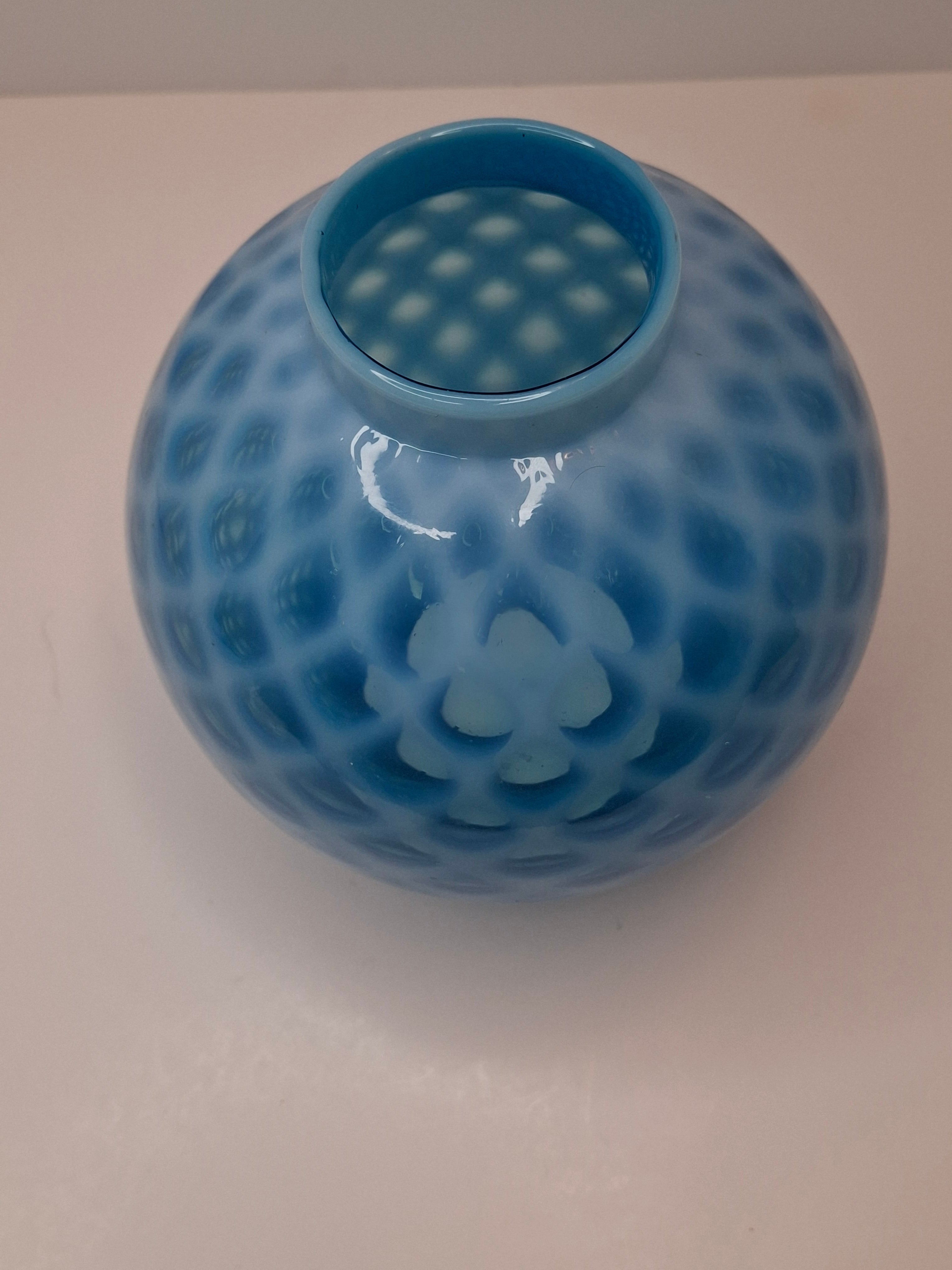 Antique Blue Opalescent Diamond Quilt Glass Lamp Shade Globe Northwood Victorian