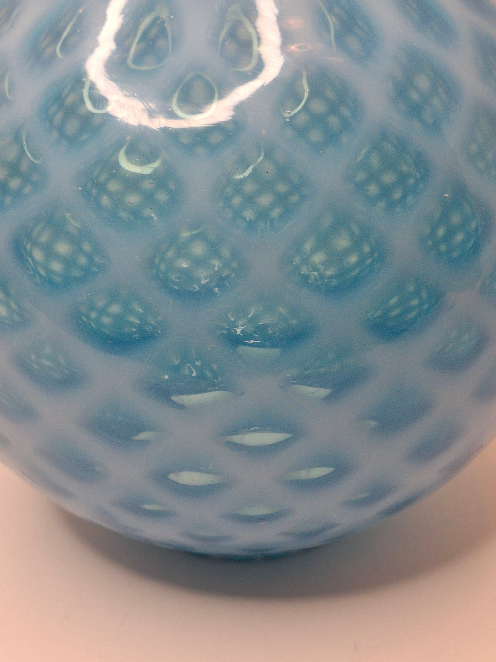 Antique Blue Opalescent Diamond Quilt Glass Lamp Shade Globe Northwood Victorian