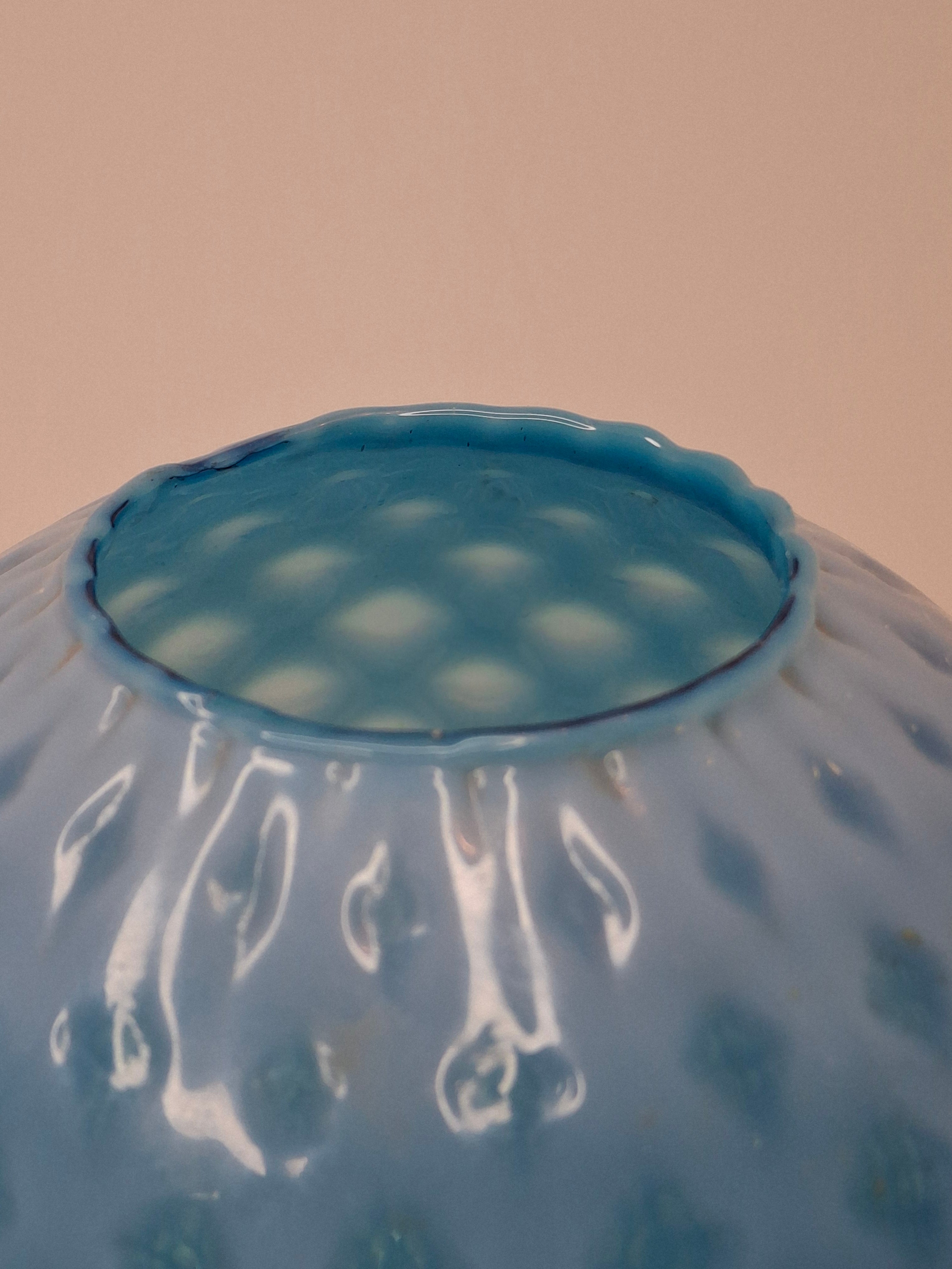 Antique Blue Opalescent Diamond Quilt Glass Lamp Shade Globe Northwood Victorian
