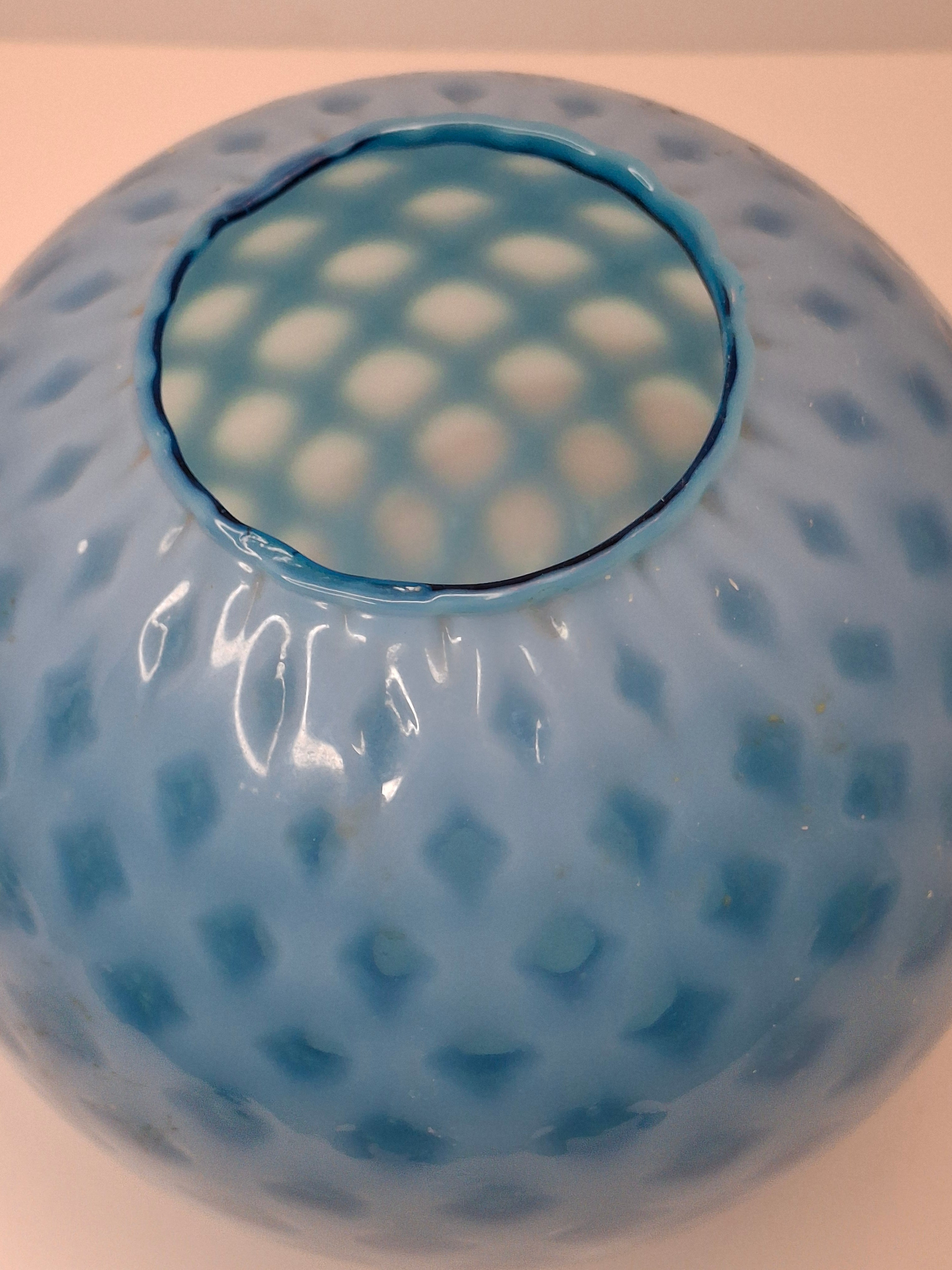 Antique Blue Opalescent Diamond Quilt Glass Lamp Shade Globe Northwood Victorian