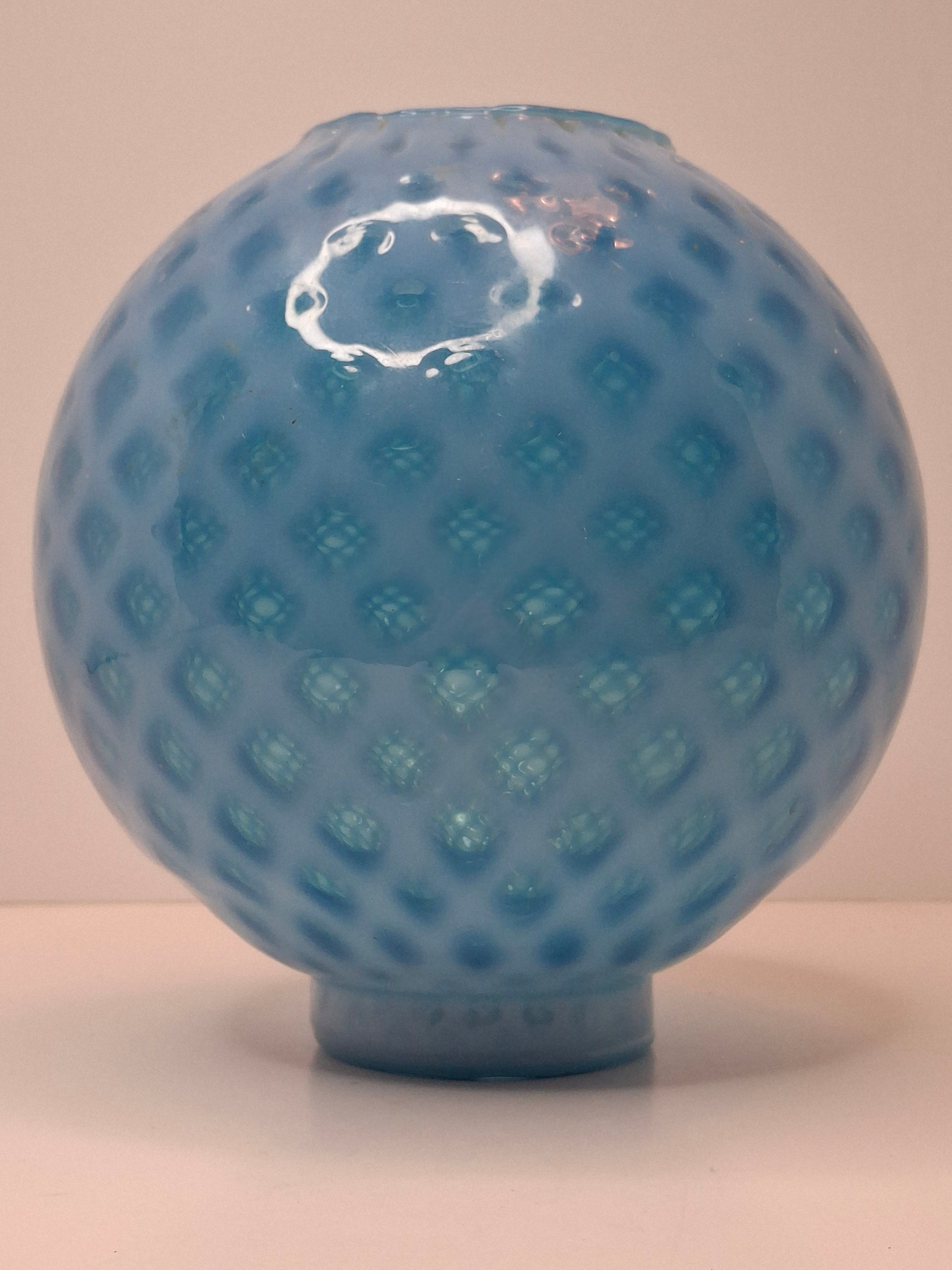 Antique Blue Opalescent Diamond Quilt Glass Lamp Shade Globe Northwood Victorian