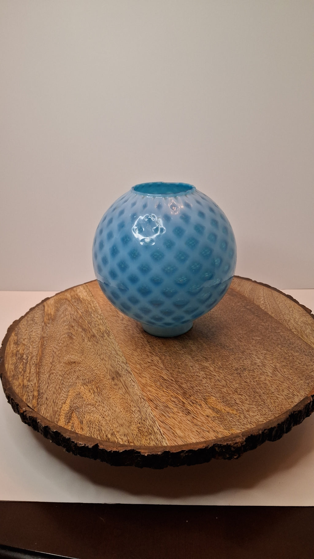 Antique Blue Opalescent Diamond Quilt Glass Lamp Shade Globe Northwood Victorian