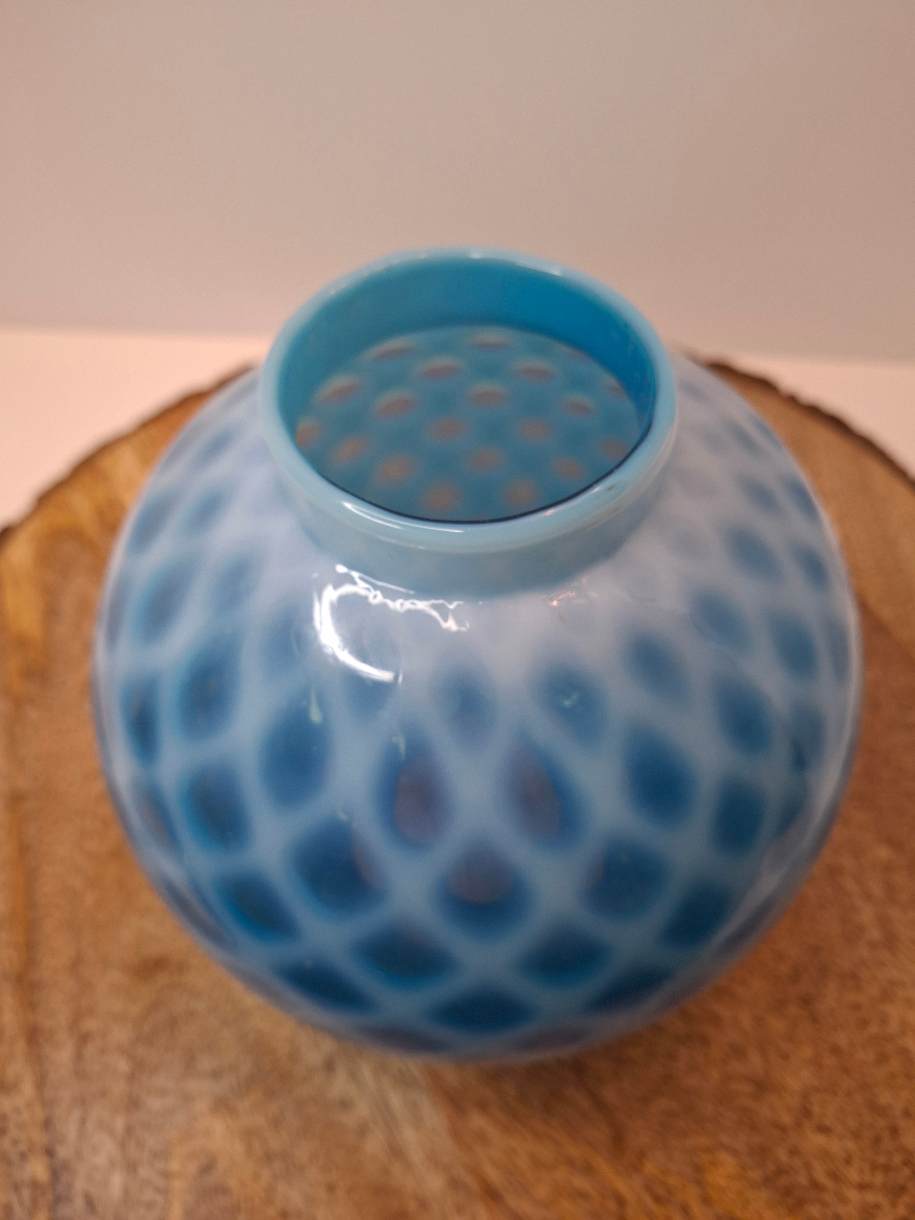 Antique Blue Opalescent Diamond Quilt Glass Lamp Shade Globe Northwood Victorian