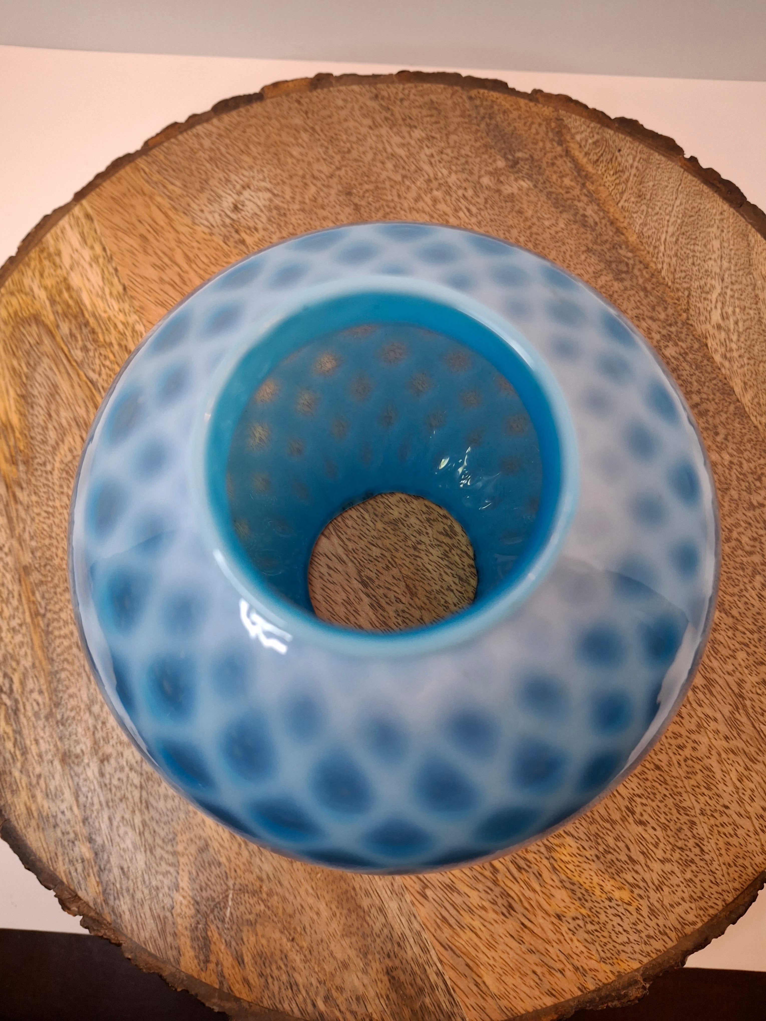 Antique Blue Opalescent Diamond Quilt Glass Lamp Shade Globe Northwood Victorian