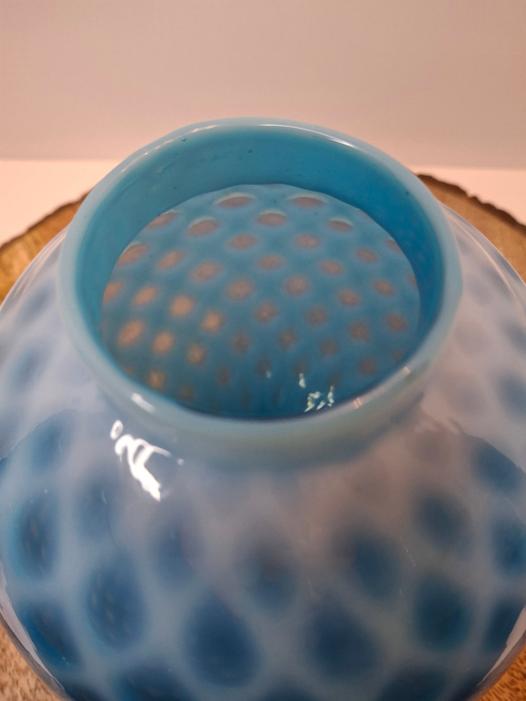 Antique Blue Opalescent Diamond Quilt Glass Lamp Shade Globe Northwood Victorian