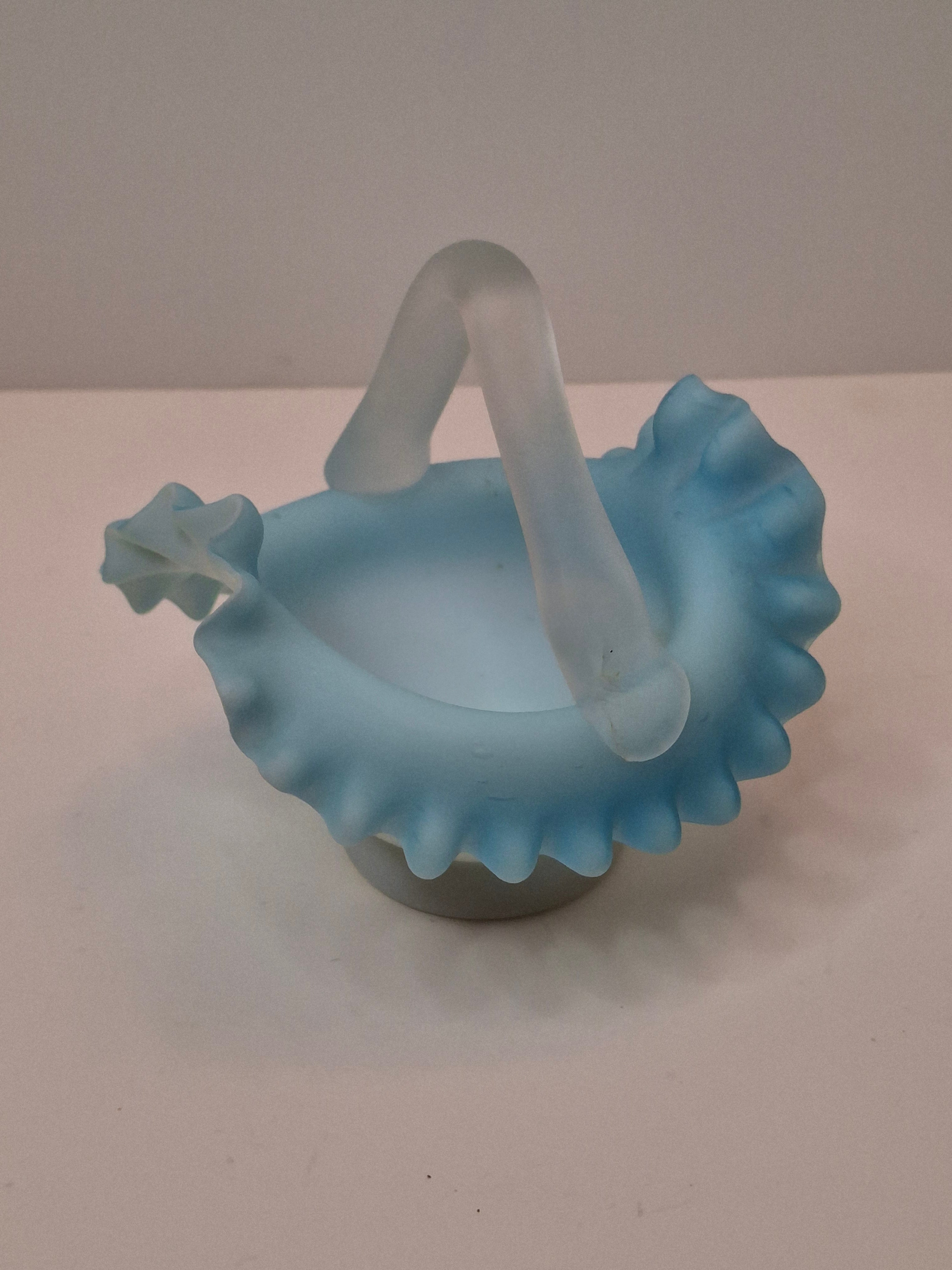 Antique Stevens & Williams Blue Cased Art Glass Bride Basket Rough Pontil 365nm Glow