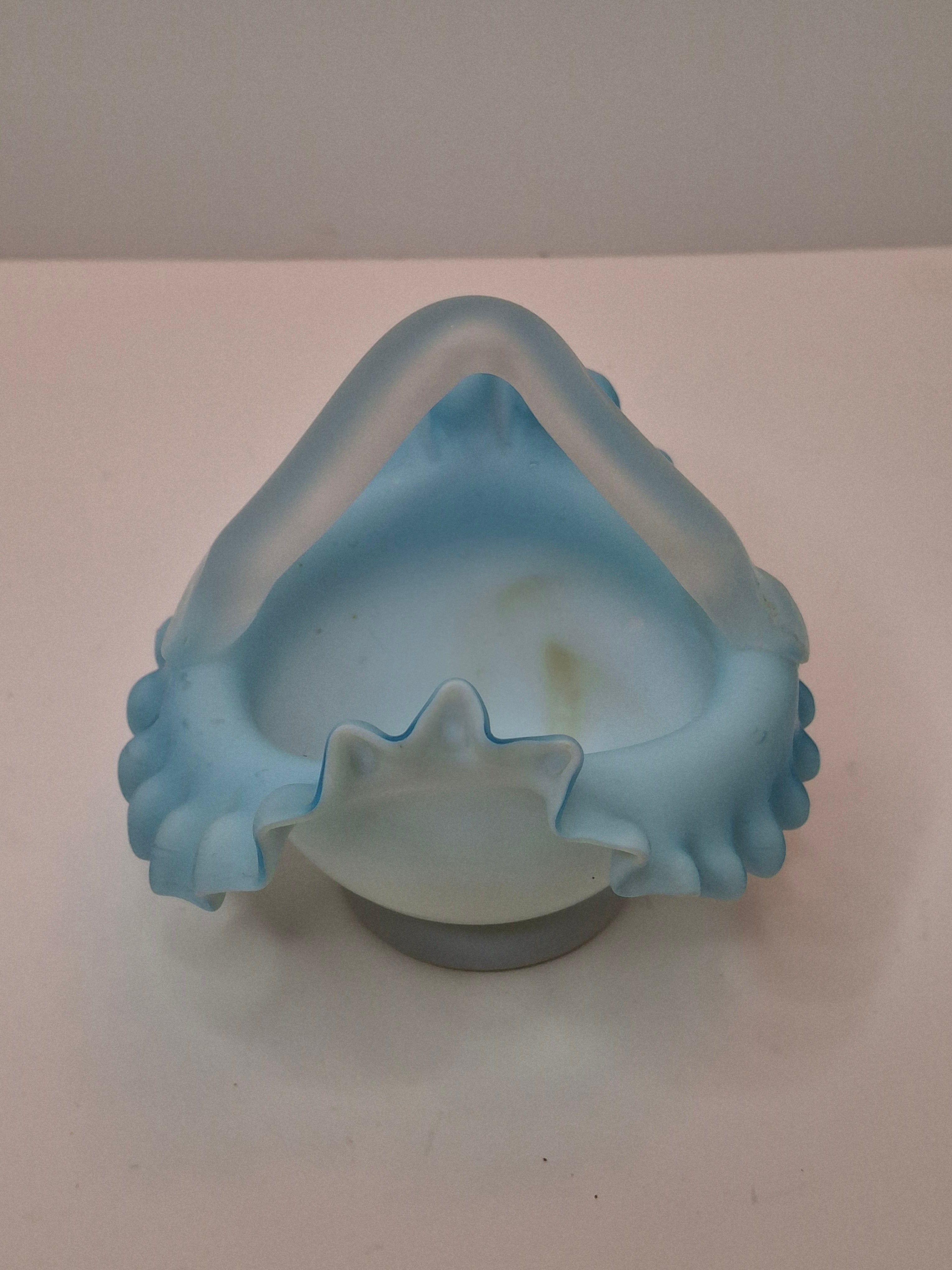 Antique Stevens & Williams Blue Cased Art Glass Bride Basket Rough Pontil 365nm Glow