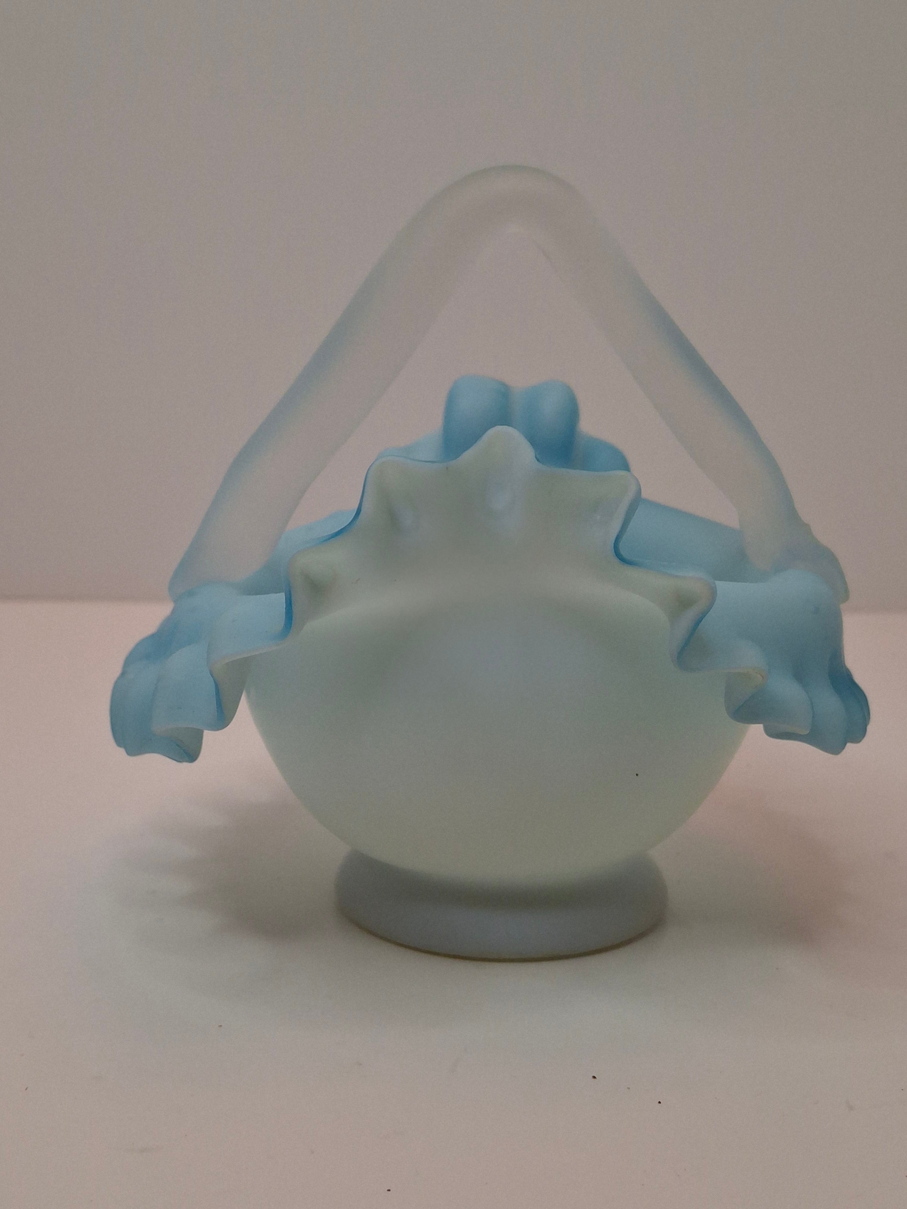 Antique Stevens & Williams Blue Cased Art Glass Bride Basket Rough Pontil 365nm Glow