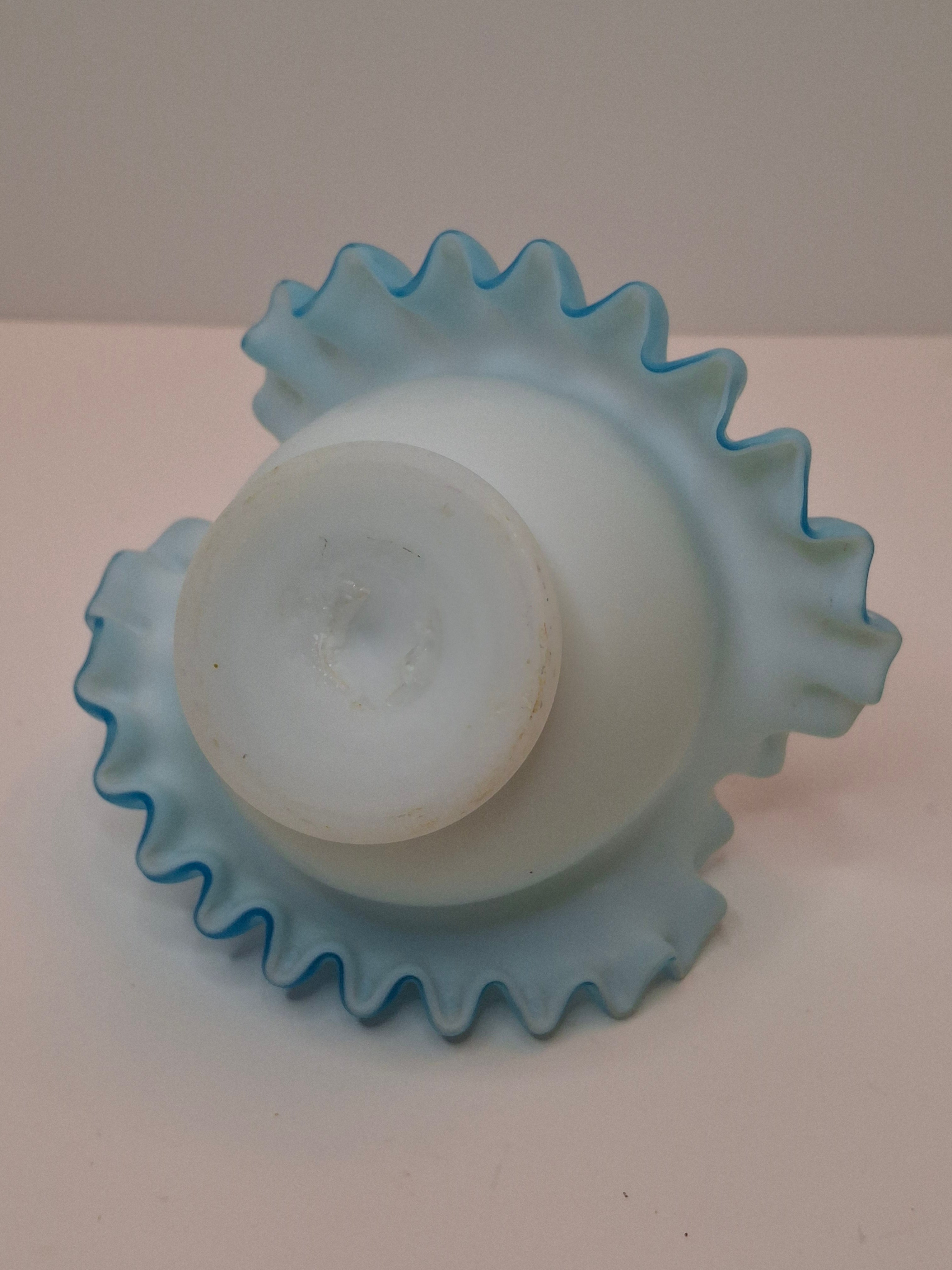 Antique Stevens & Williams Blue Cased Art Glass Bride Basket Rough Pontil 365nm Glow