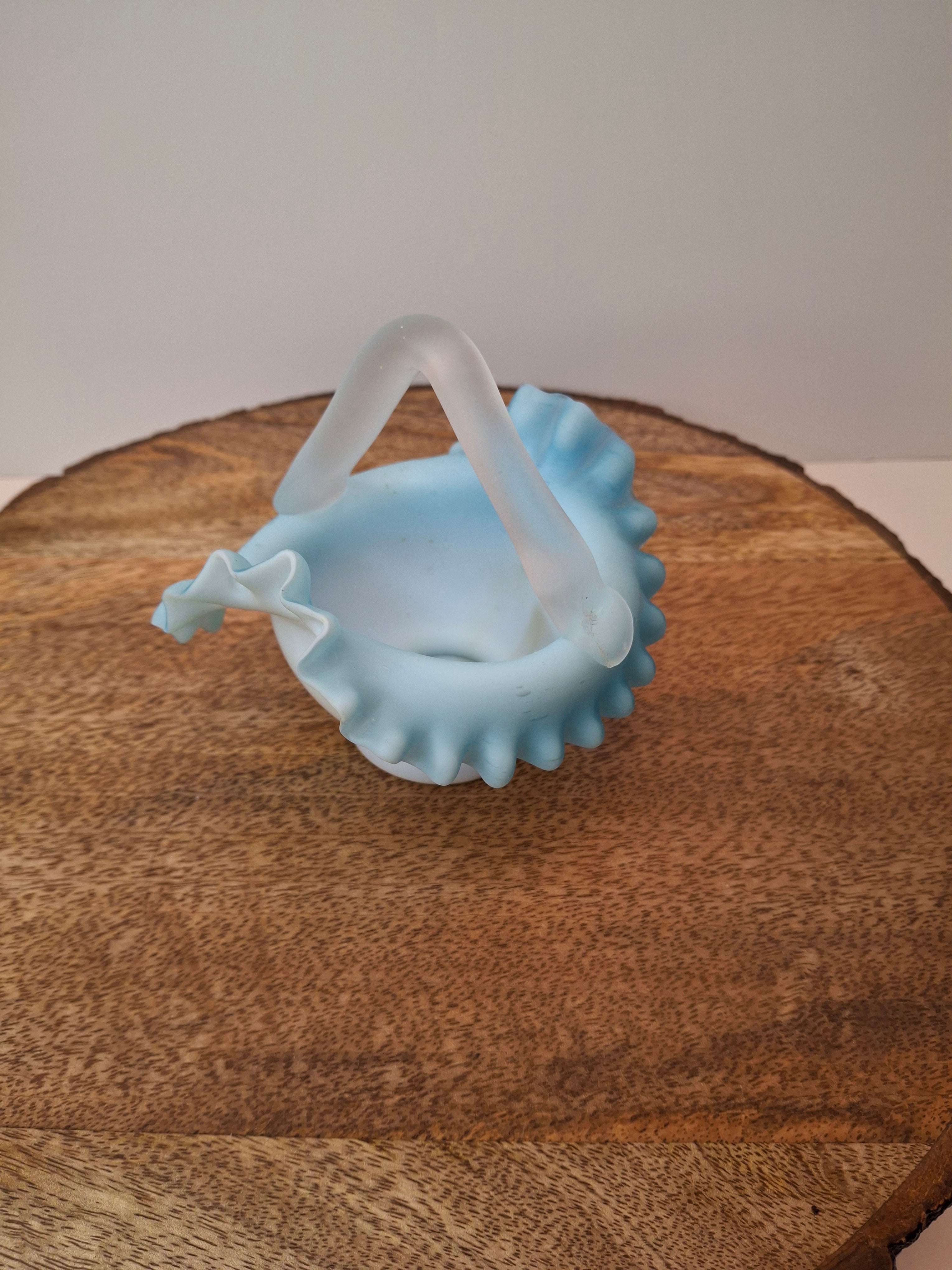 Antique Stevens & Williams Blue Cased Art Glass Bride Basket Rough Pontil 365nm Glow