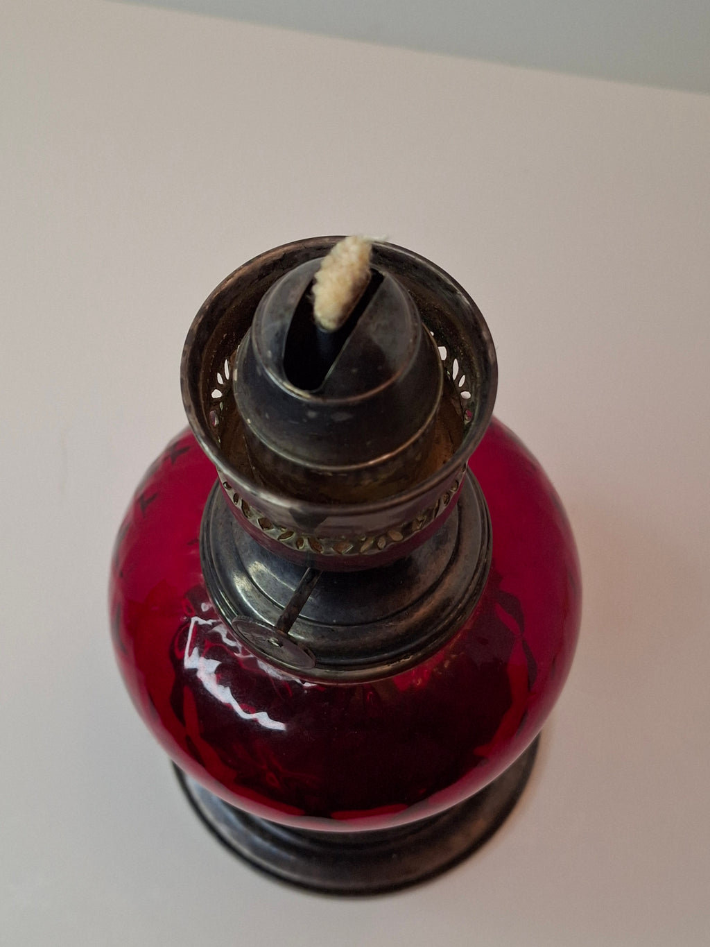 Antique Gorham Silver Plate & Cranberry Glass Oil Lamp P&A Dorset Burner 8"