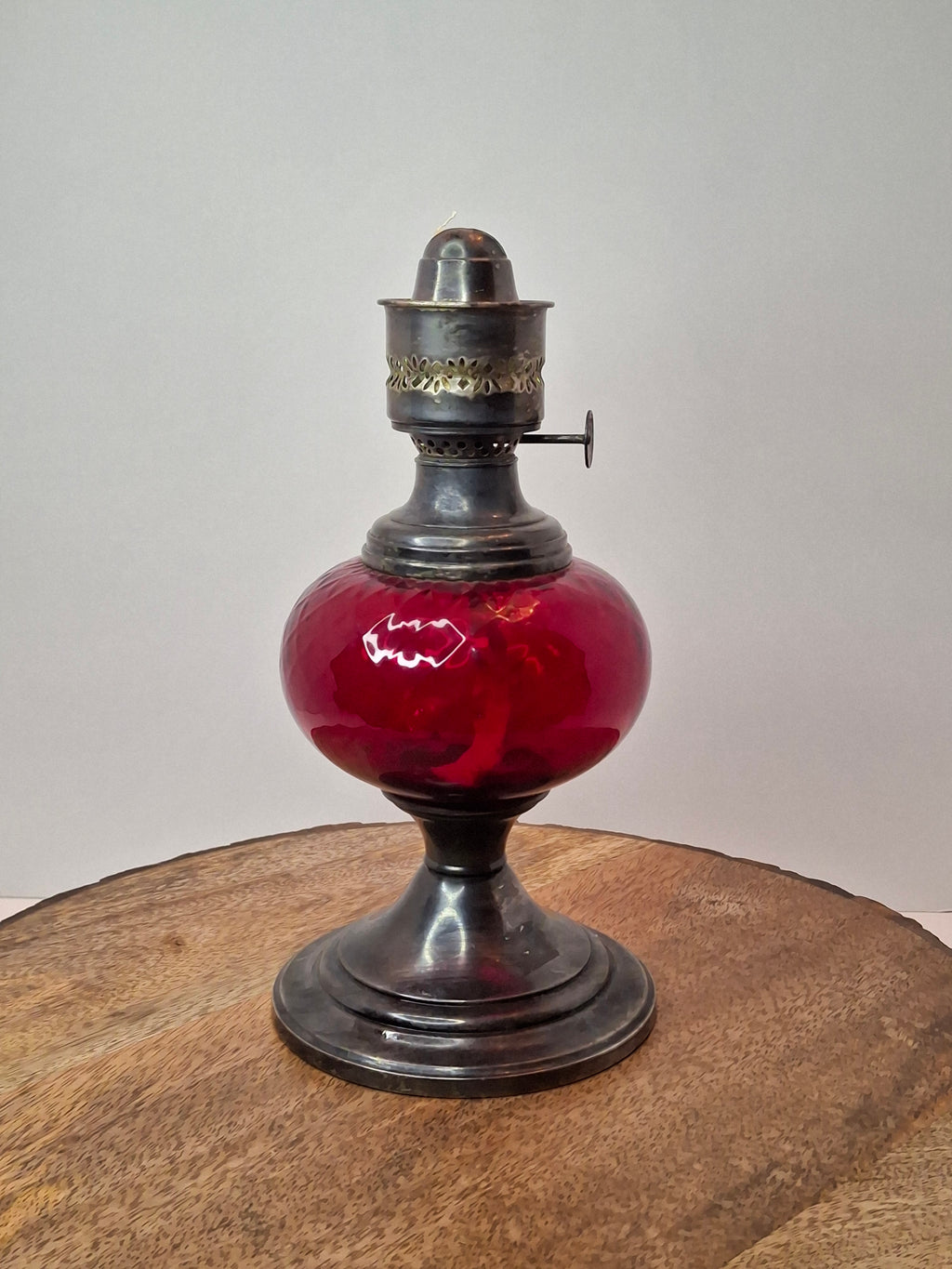 Antique Gorham Silver Plate & Cranberry Glass Oil Lamp P&A Dorset Burner 8"