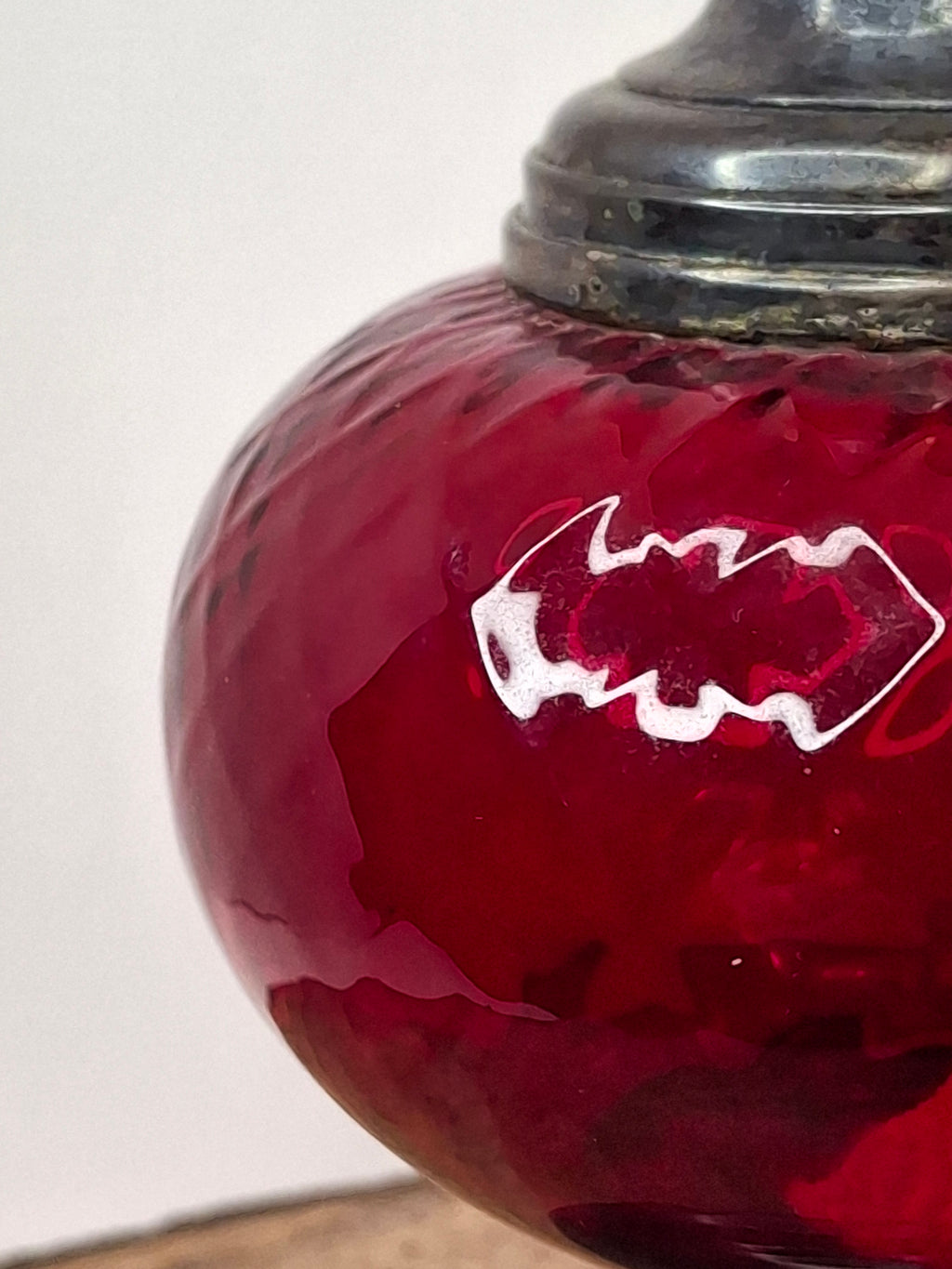 Antique Gorham Silver Plate & Cranberry Glass Oil Lamp P&A Dorset Burner 8"