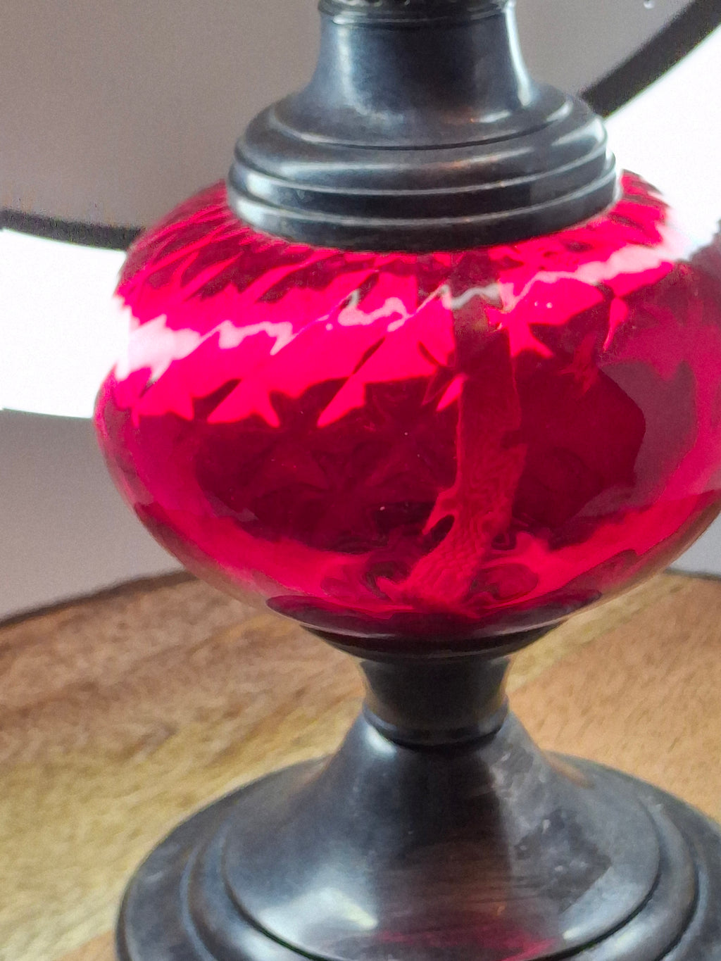 Antique Gorham Silver Plate & Cranberry Glass Oil Lamp P&A Dorset Burner 8"