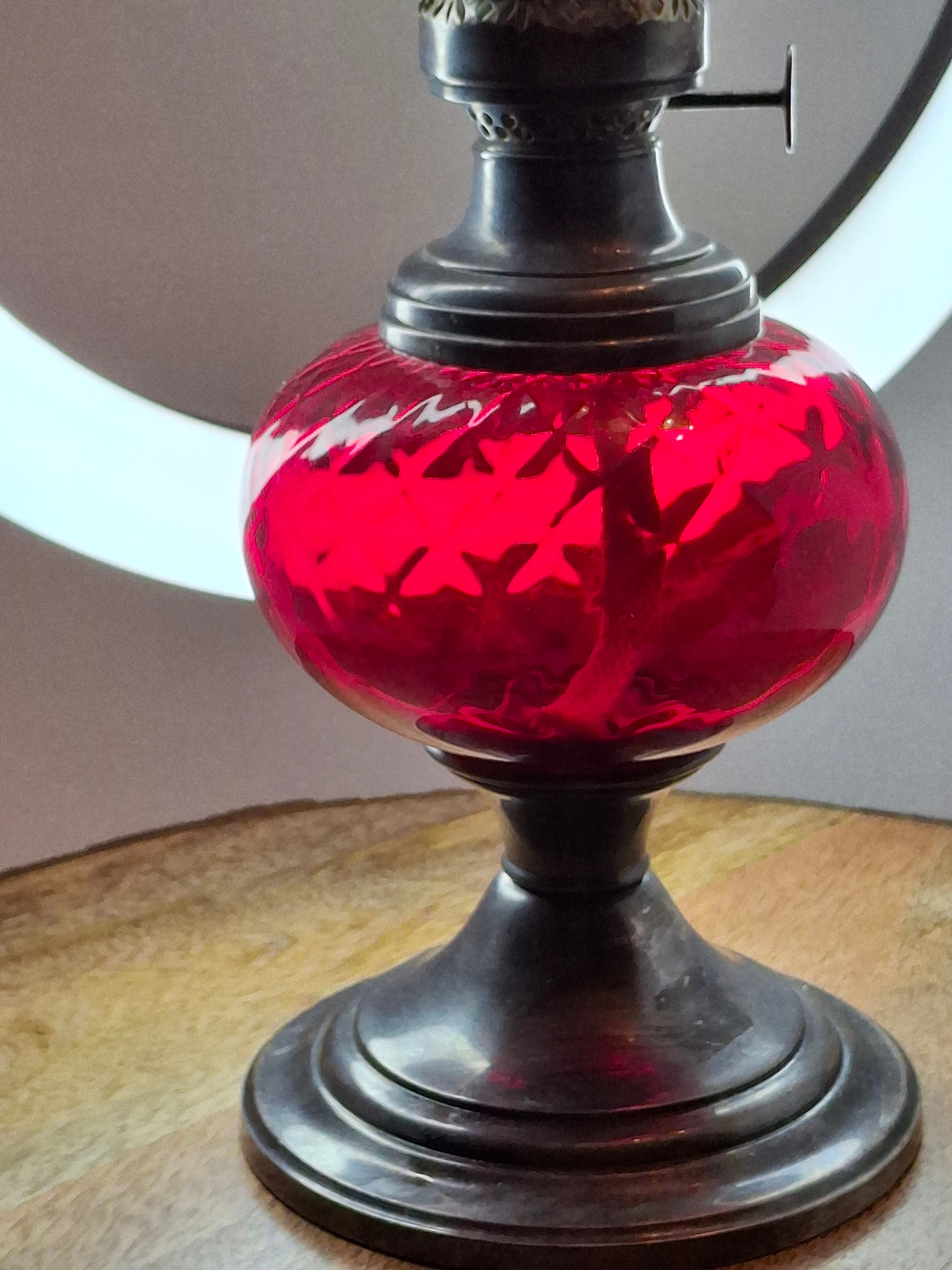 Antique Gorham Silver Plate & Cranberry Glass Oil Lamp P&A Dorset Burner 8"