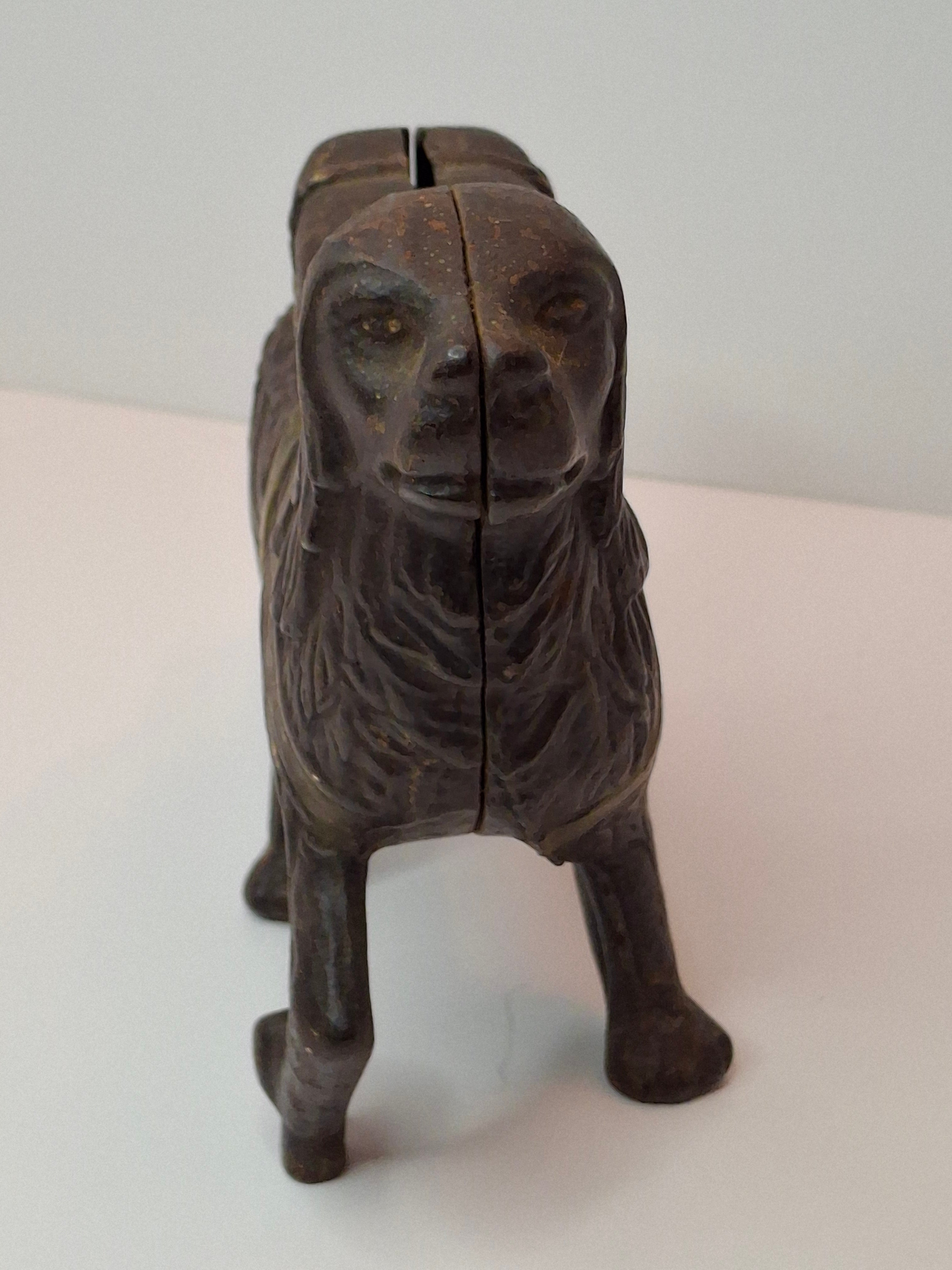 Antique A.C. Williams Cast Iron St. Bernard Dog with Pack Still Bank c. 1910