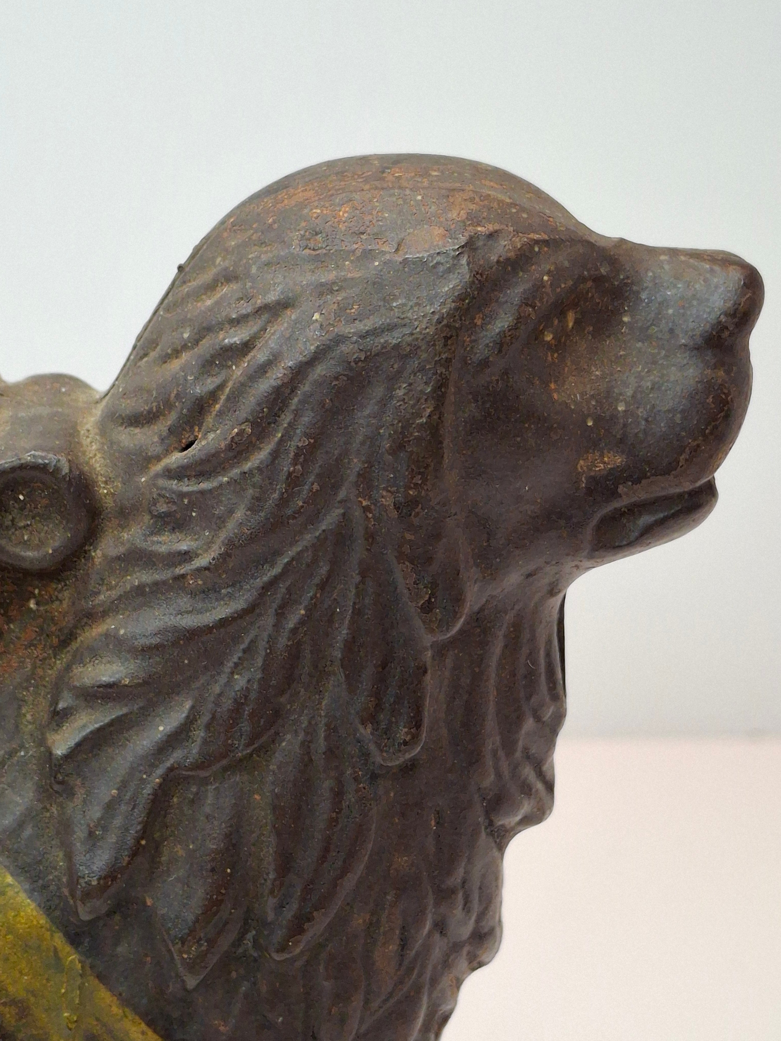 Antique A.C. Williams Cast Iron St. Bernard Dog with Pack Still Bank c. 1910