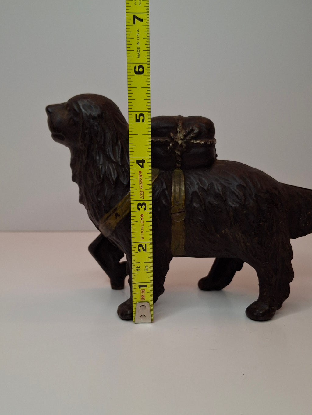 Antique A.C. Williams Cast Iron St. Bernard Dog with Pack Still Bank c. 1910
