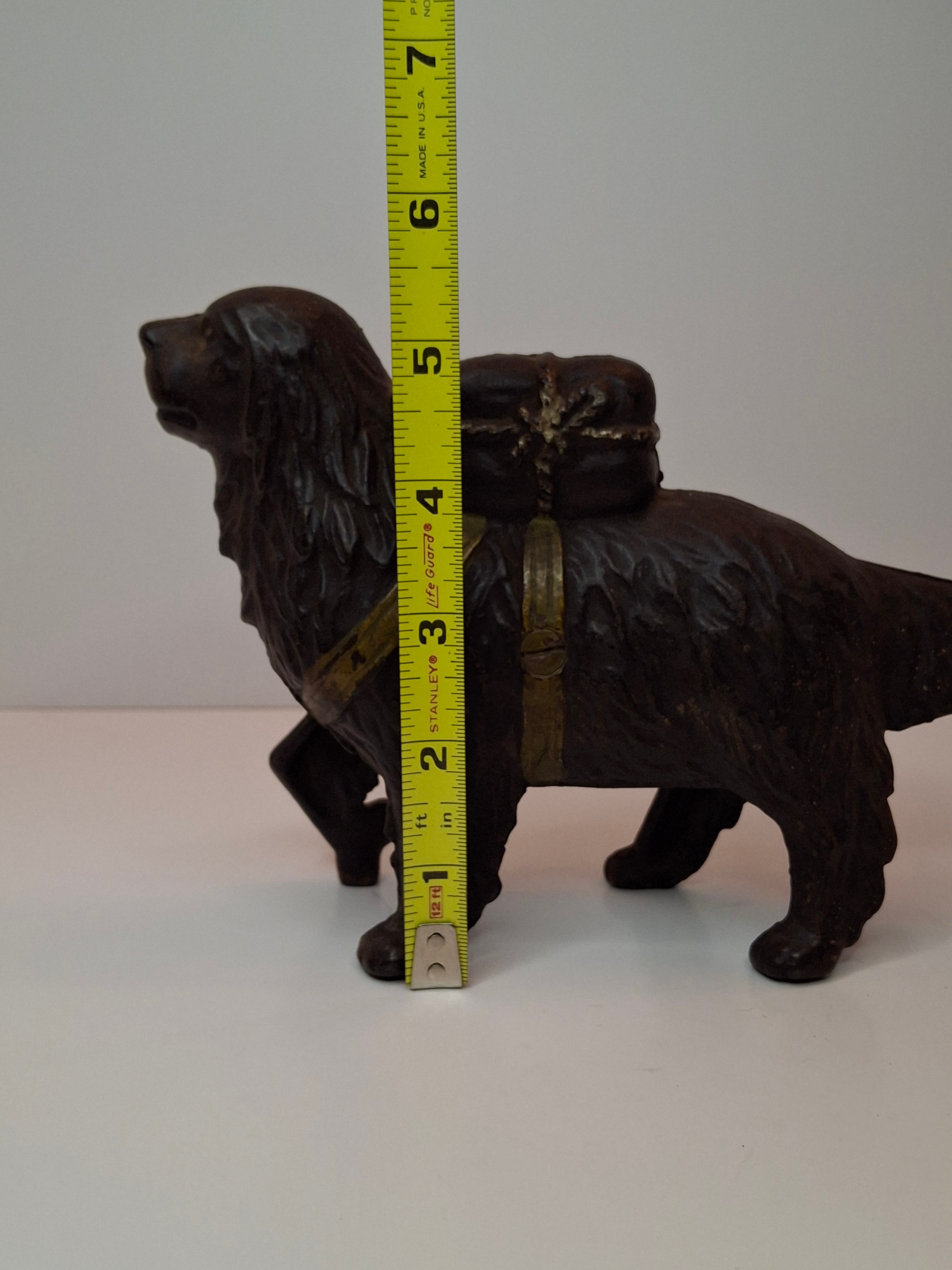 Antique A.C. Williams Cast Iron St. Bernard Dog with Pack Still Bank c. 1910