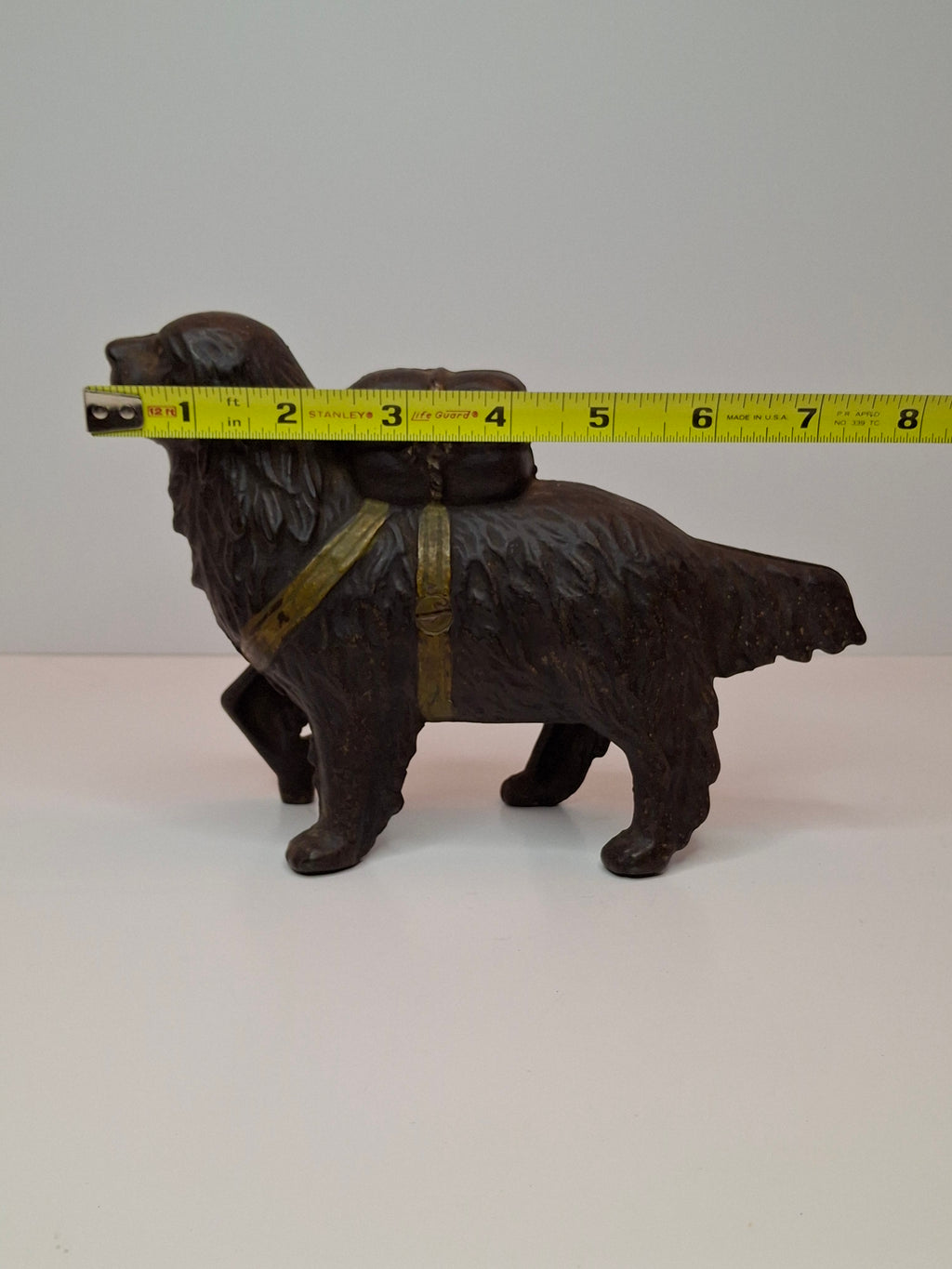 Antique A.C. Williams Cast Iron St. Bernard Dog with Pack Still Bank c. 1910
