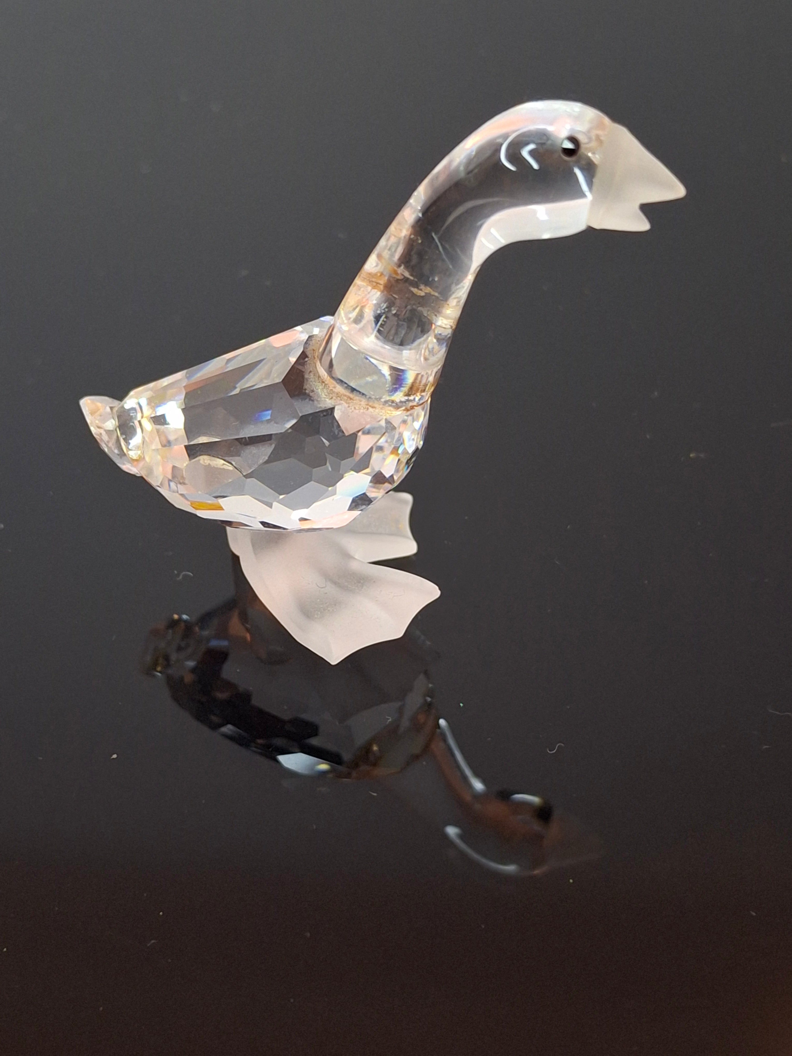 Retired Swarovski Crystal Mother Goose Figurine - Frosted Feet & Beak - 7613 NR 000 001 - Austria