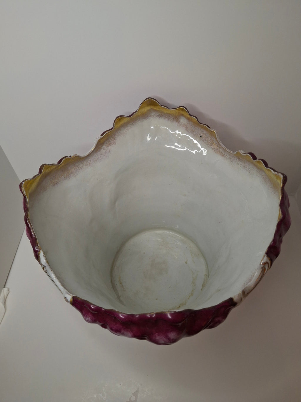 Antique Victorian Porcelain Jardinière Planter Centerpiece Yellow Roses Gold Gilt Plum 11"