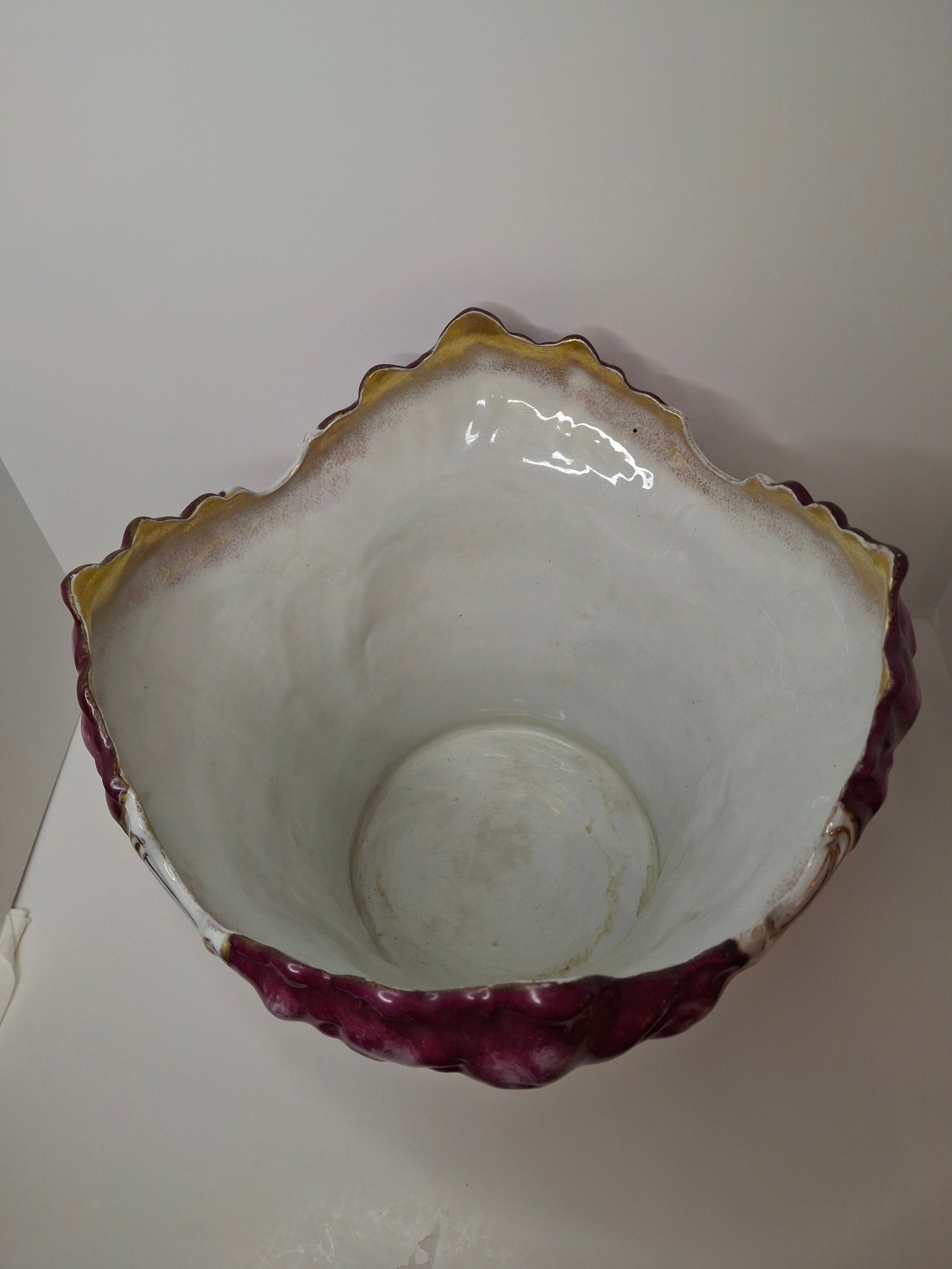 Antique Victorian Porcelain Jardinière Planter Centerpiece Yellow Roses Gold Gilt Plum 11"