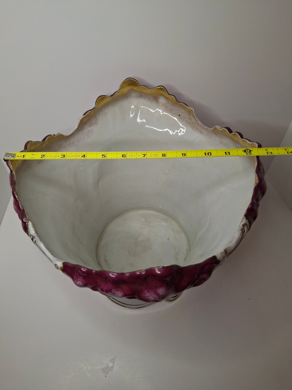 Antique Victorian Porcelain Jardinière Planter Centerpiece Yellow Roses Gold Gilt Plum 11"
