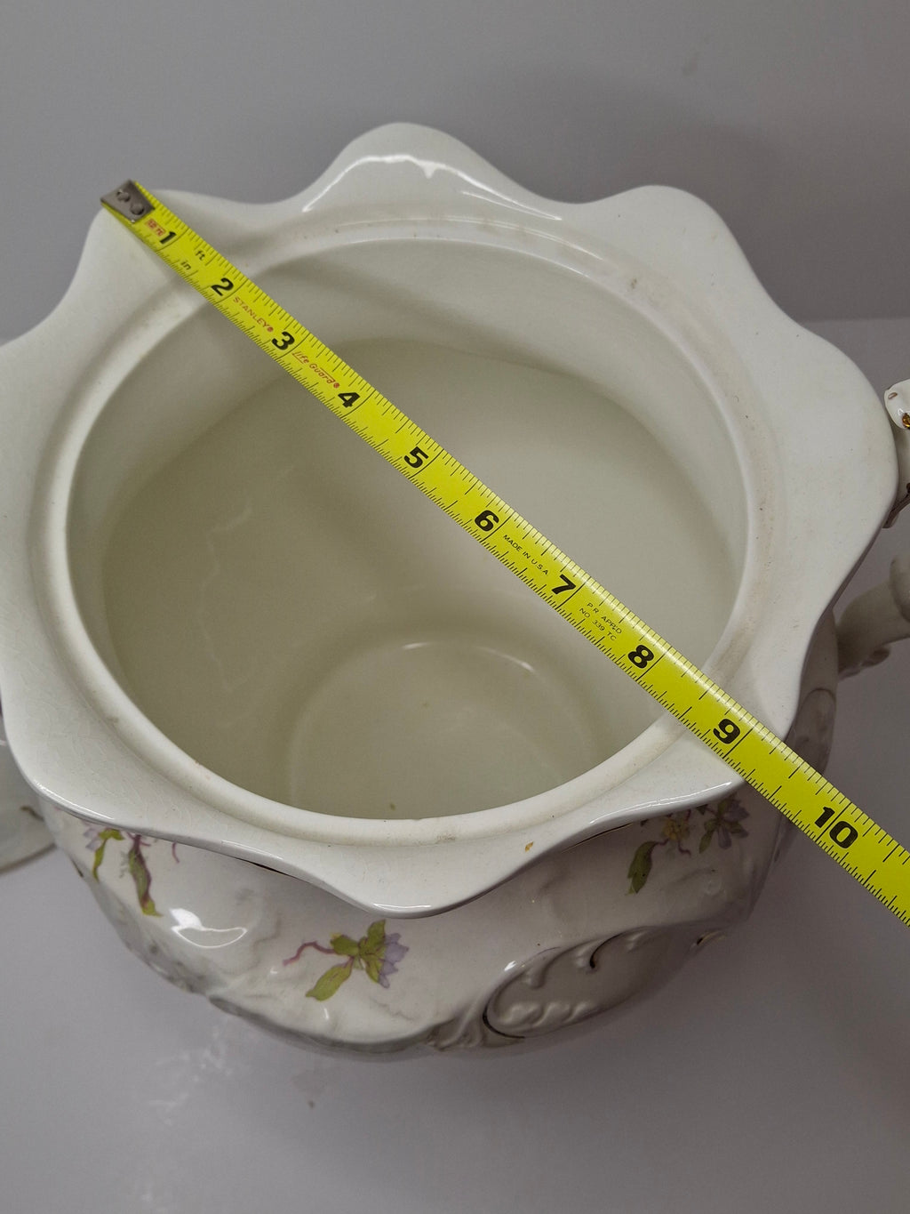Antique Johnson Bros England Slop Jar Chamber Pot & Lid Victorian Floral Gold 12.5"