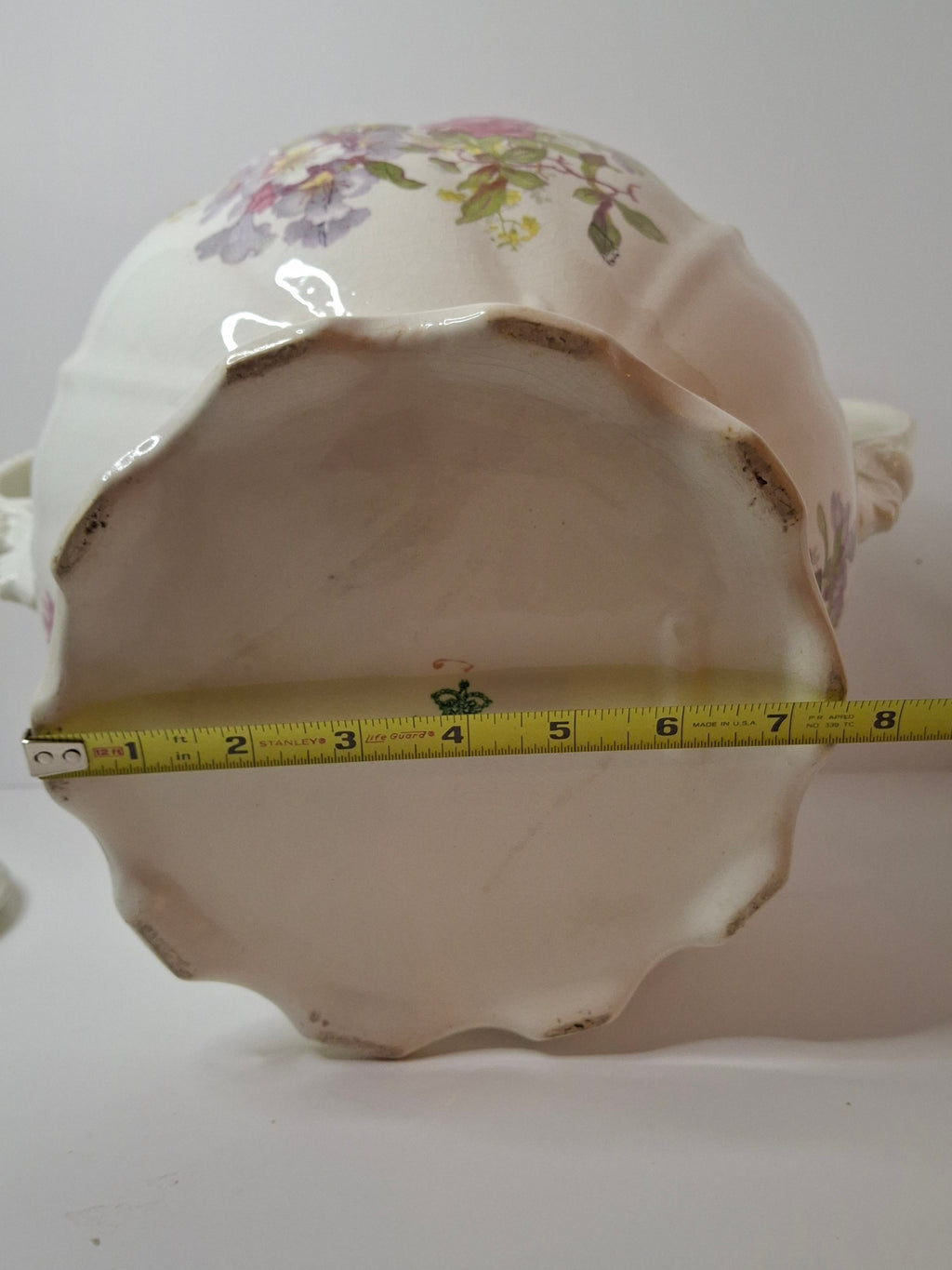 Antique Johnson Bros England Slop Jar Chamber Pot & Lid Victorian Floral Gold 12.5"