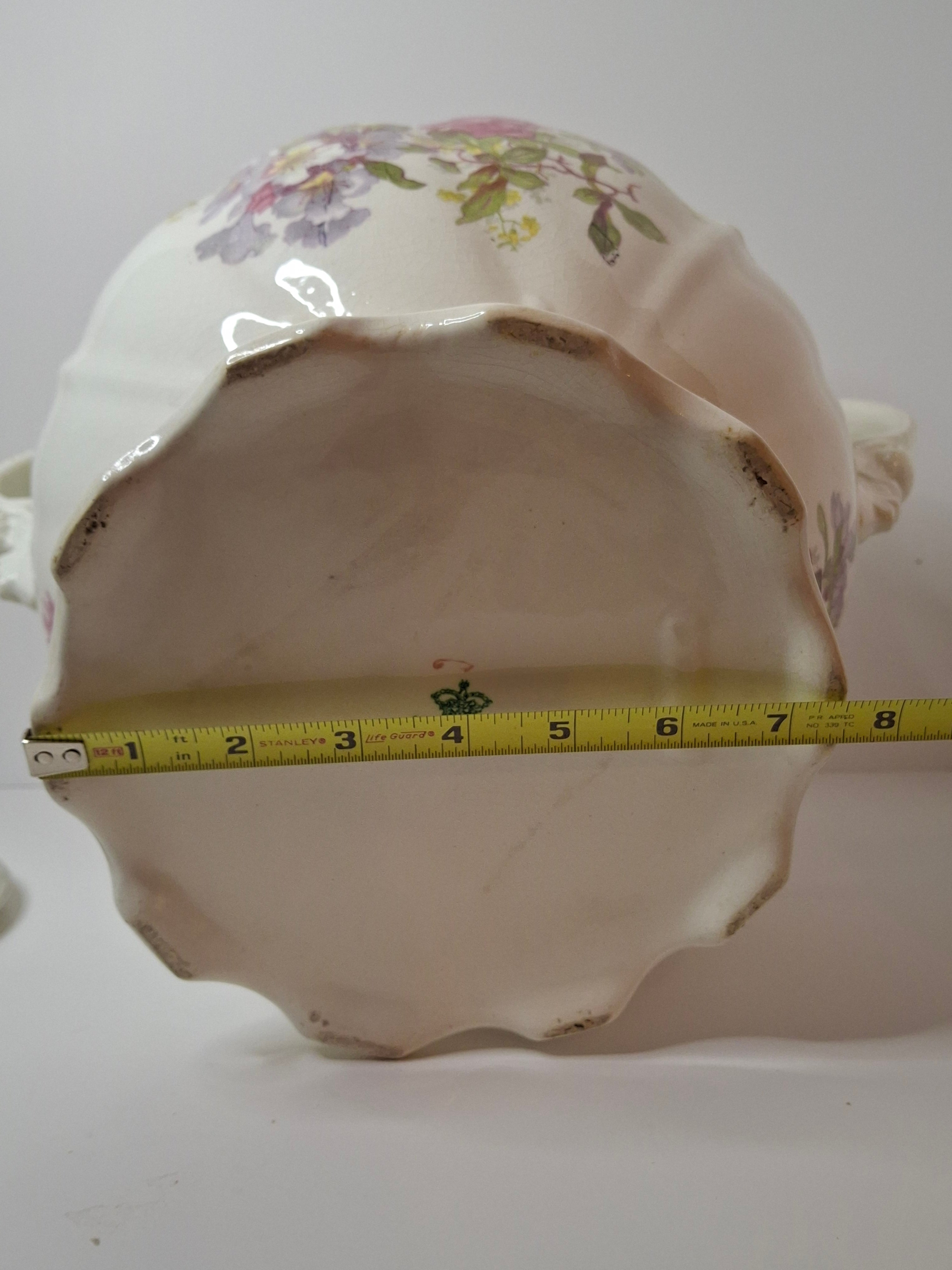 Antique Johnson Bros England Slop Jar Chamber Pot & Lid Victorian Floral Gold 12.5"