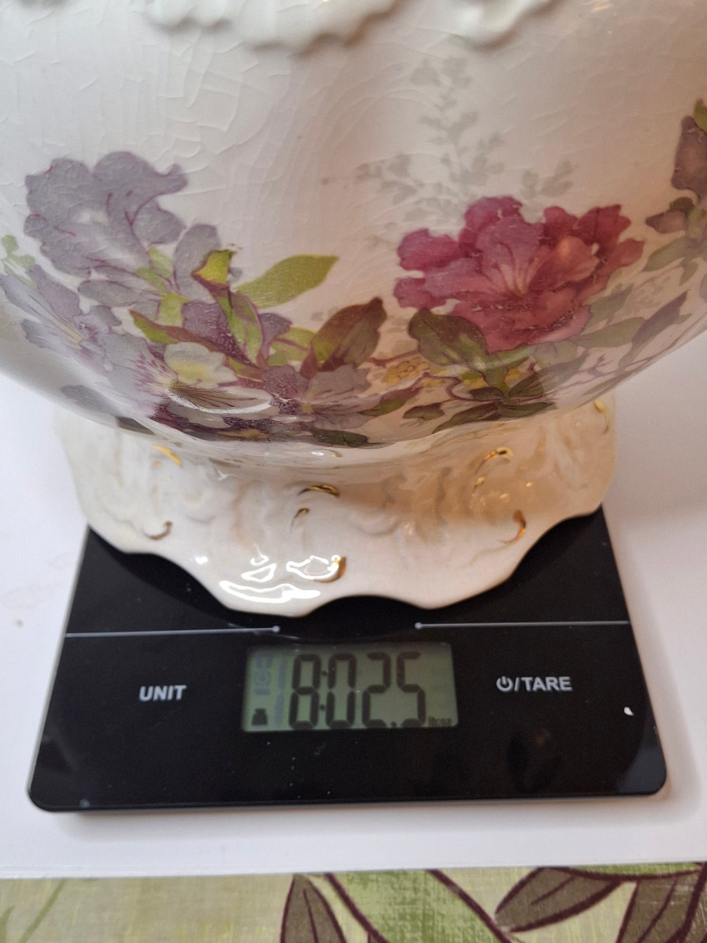 Antique Johnson Bros England Slop Jar Chamber Pot & Lid Victorian Floral Gold 12.5"