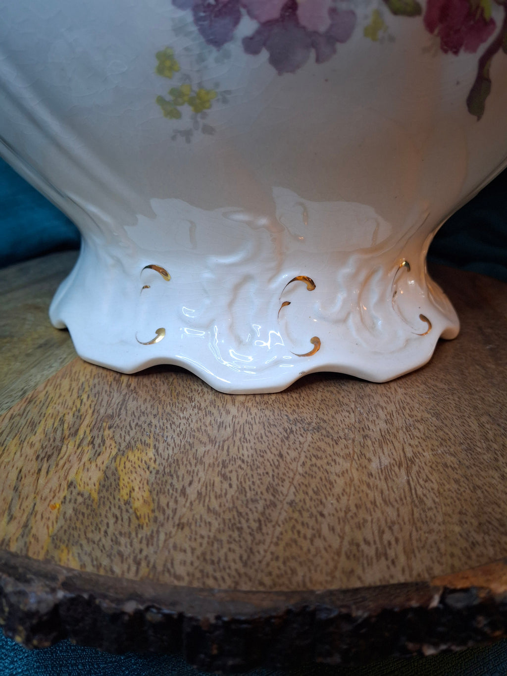 Antique Johnson Bros England Slop Jar Chamber Pot & Lid Victorian Floral Gold 12.5"